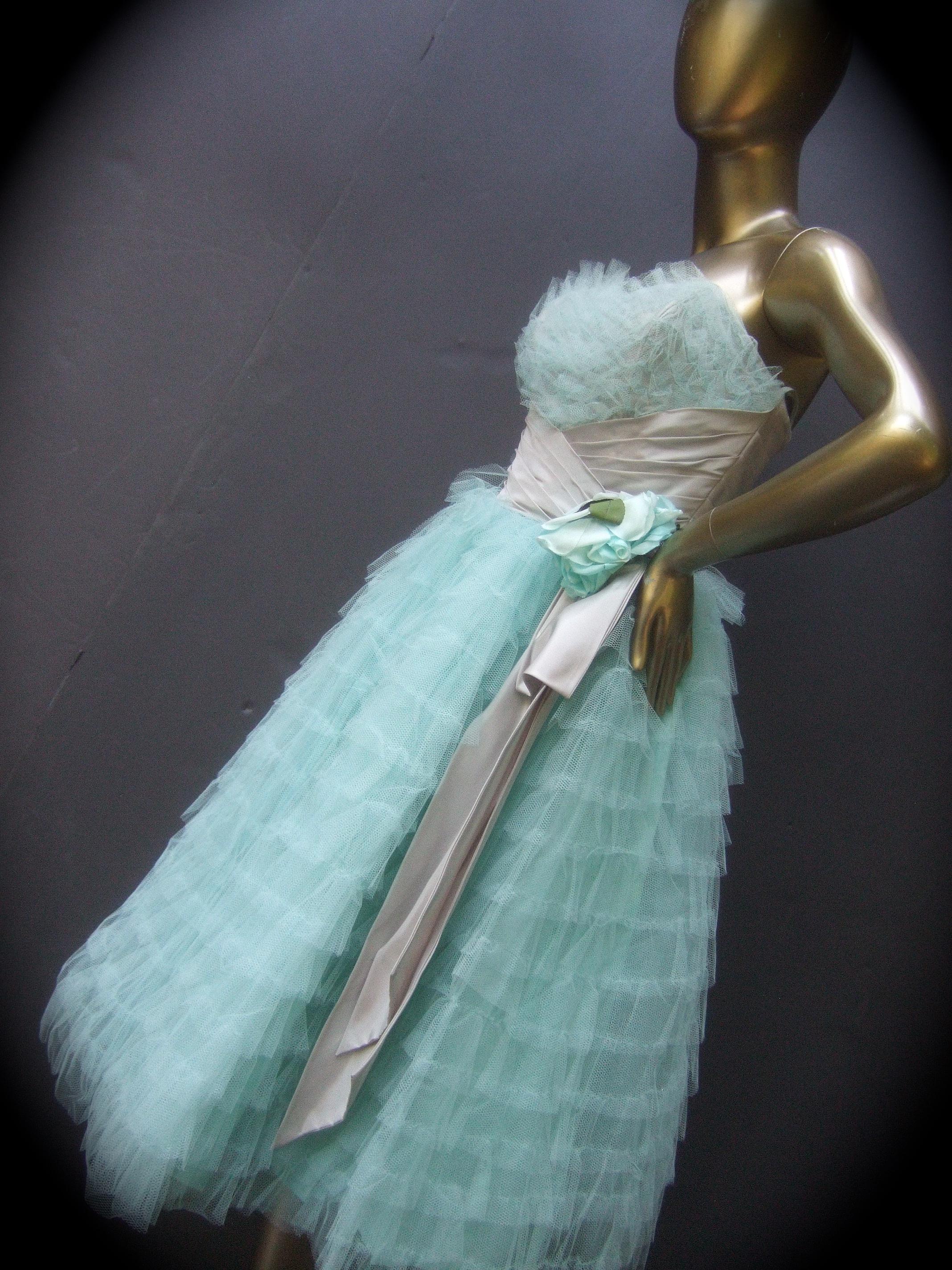 Saks Fifth Avenue Frothy Robin's Egg Pale Blue Tulle Dress c 1950s  2
