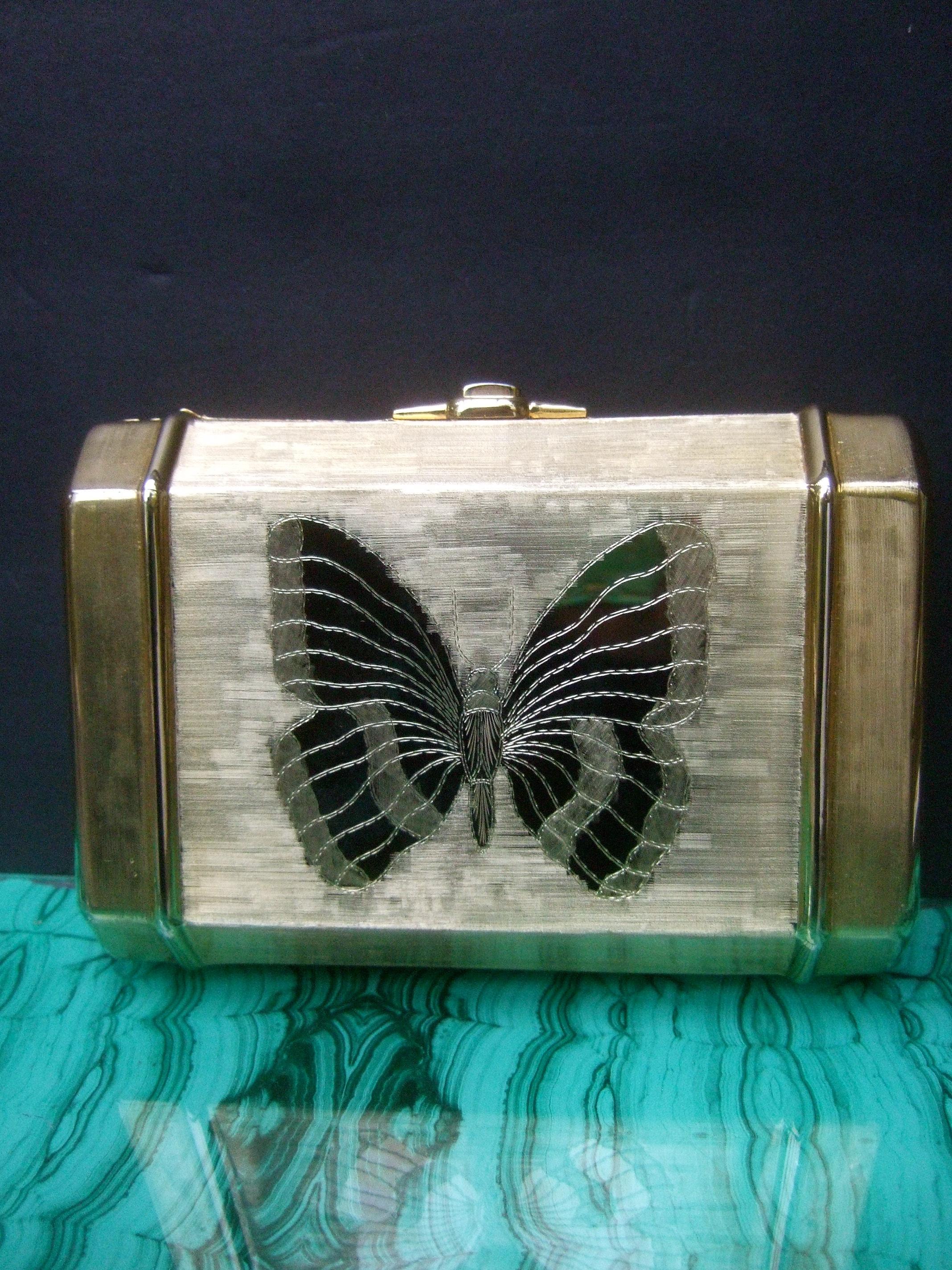 Saks Fifth Avenue Gilt Metal Butterfly Minaudière Evening Bag c 1970s 3