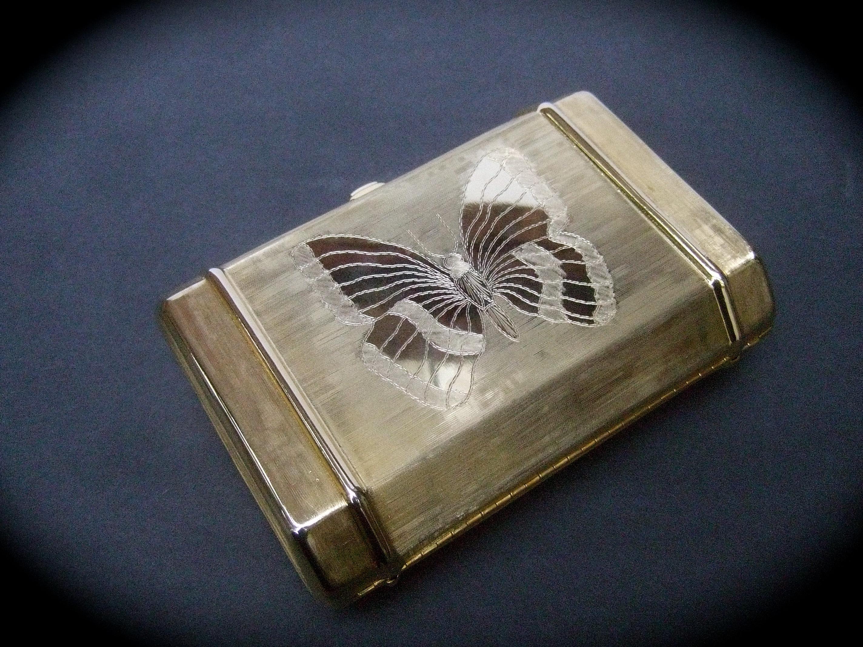 Saks Fifth Avenue Gilt Metal Butterfly Minaudière Evening Bag c 1970s 4