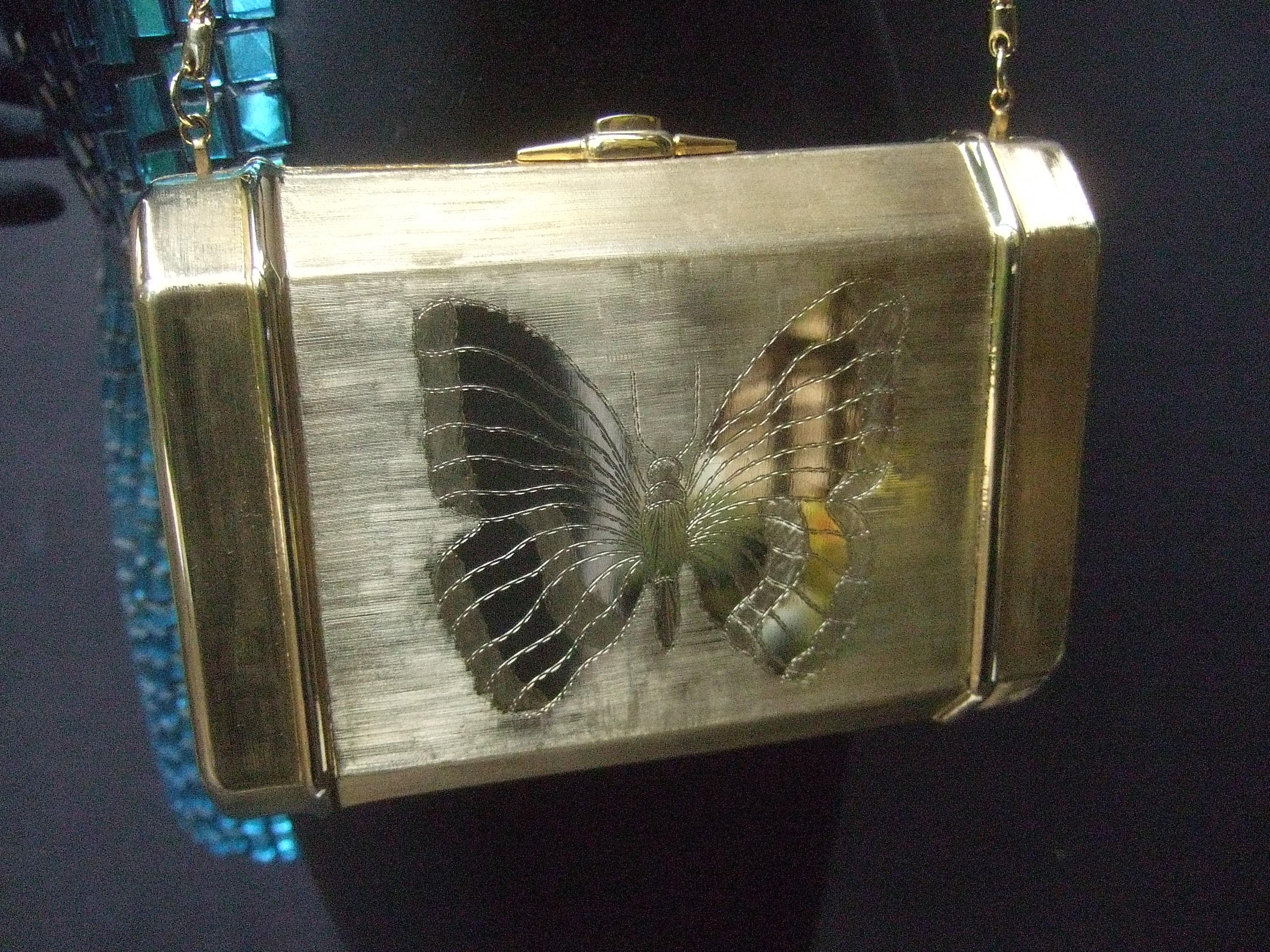 Saks Fifth Avenue Gilt Metal Butterfly Minaudière Evening Bag c 1970s 5