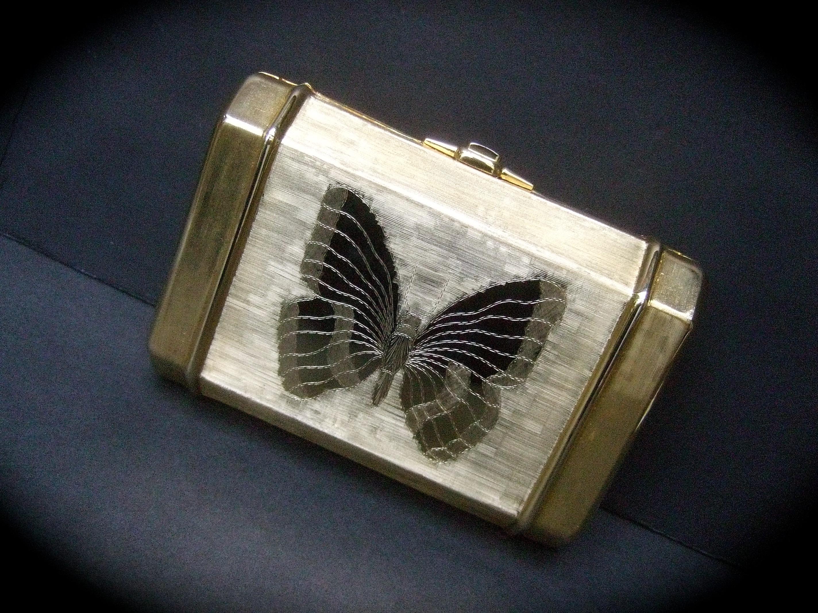 Saks Fifth Avenue Gilt Metal Butterfly Minaudière Evening Bag c 1970s 10