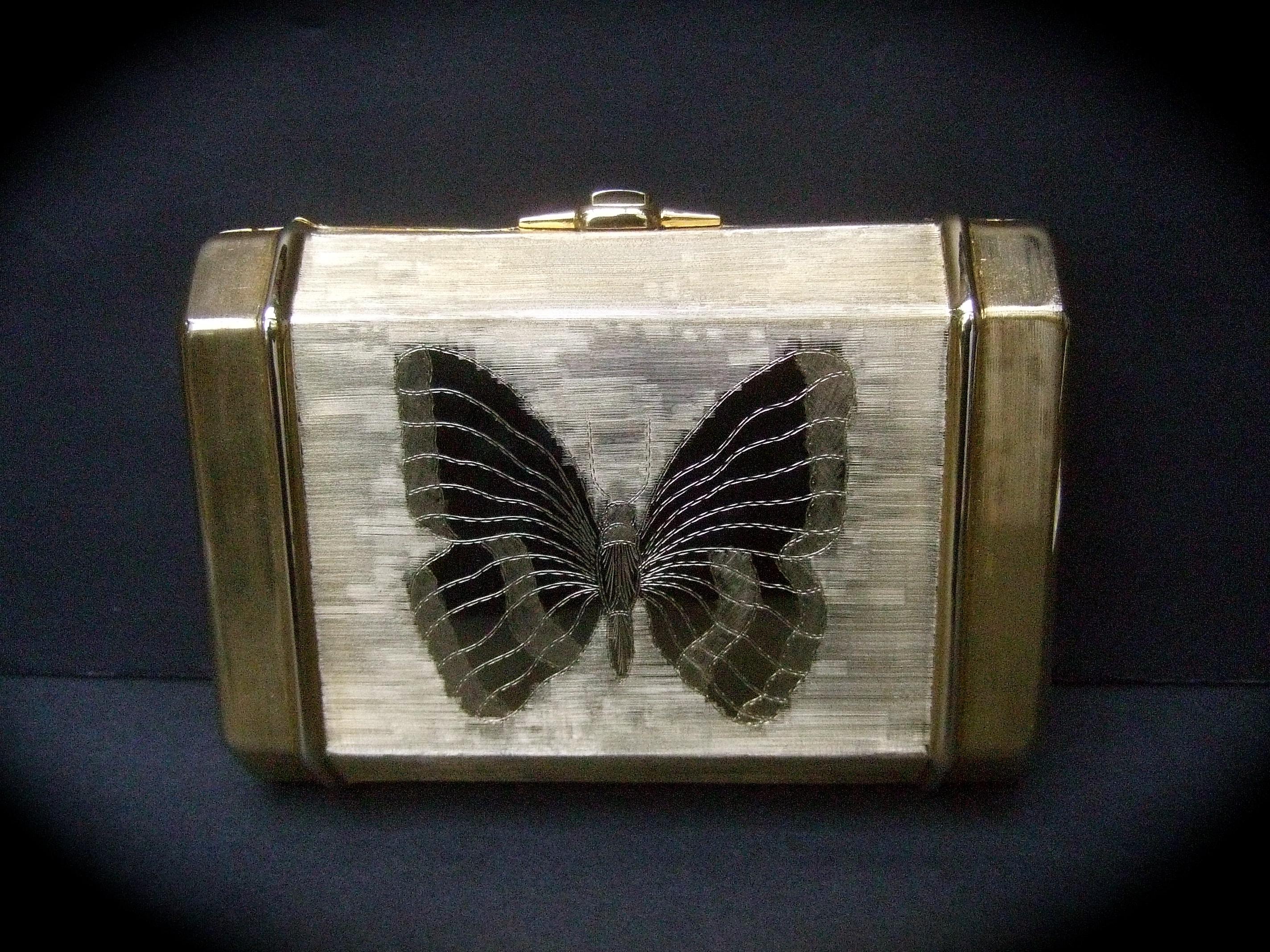 Saks Fifth Avenue Gilt Metal Butterfly Minaudière Evening Bag c 1970s 1