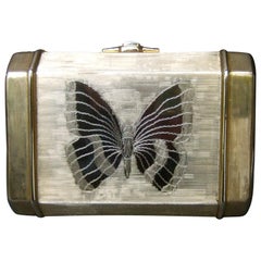 Saks Fifth Avenue Bolso de noche Minaudière de mariposa de metal dorado c 1970s