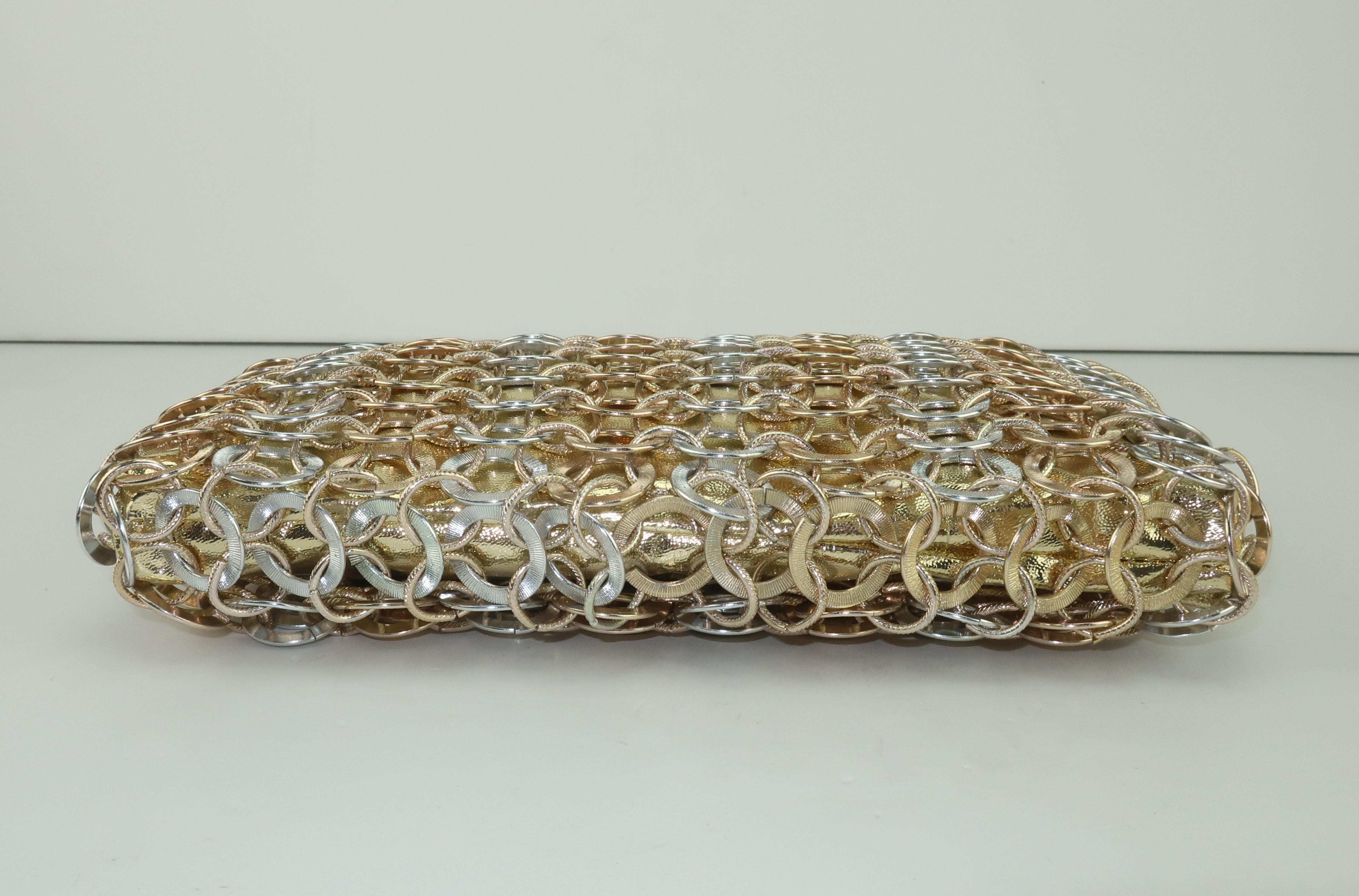 Saks Fifth Avenue Gold Silver Chain Mail Style Clutch Handbag, 1960's 2