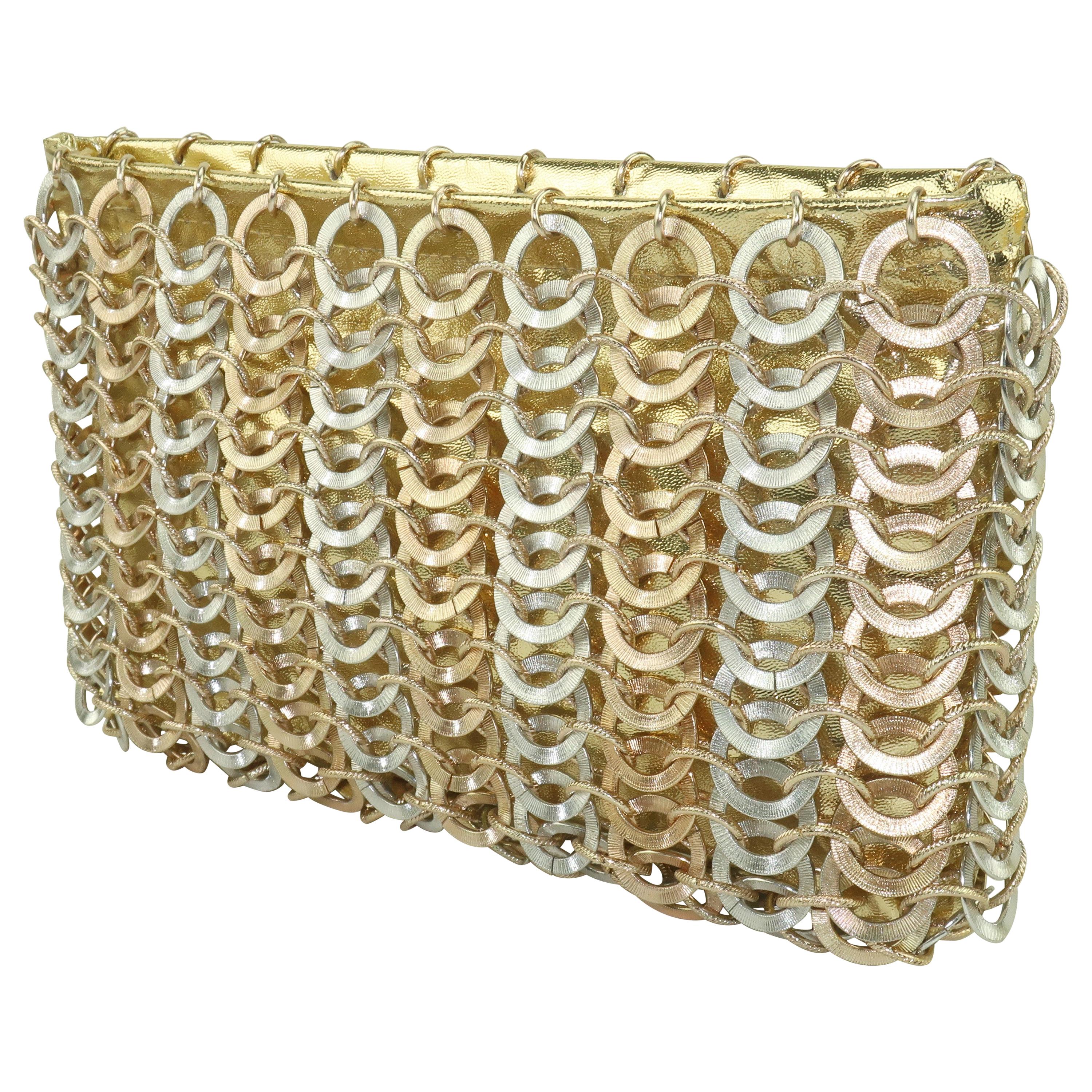 Saks Fifth Avenue Gold Silver Chain Mail Style Clutch Handbag, 1960's