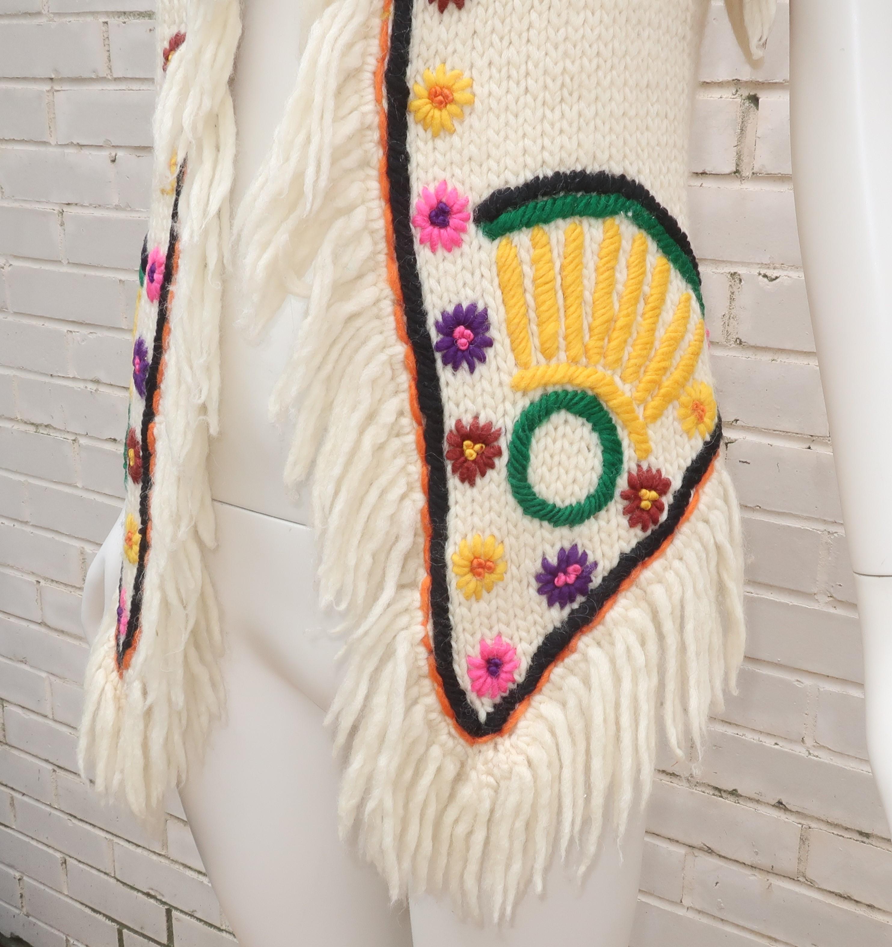 SAKS FIFTH AVENUE Hand Made Bohemian Wool Fringe Sweater Vest, 1960's For Sale 2