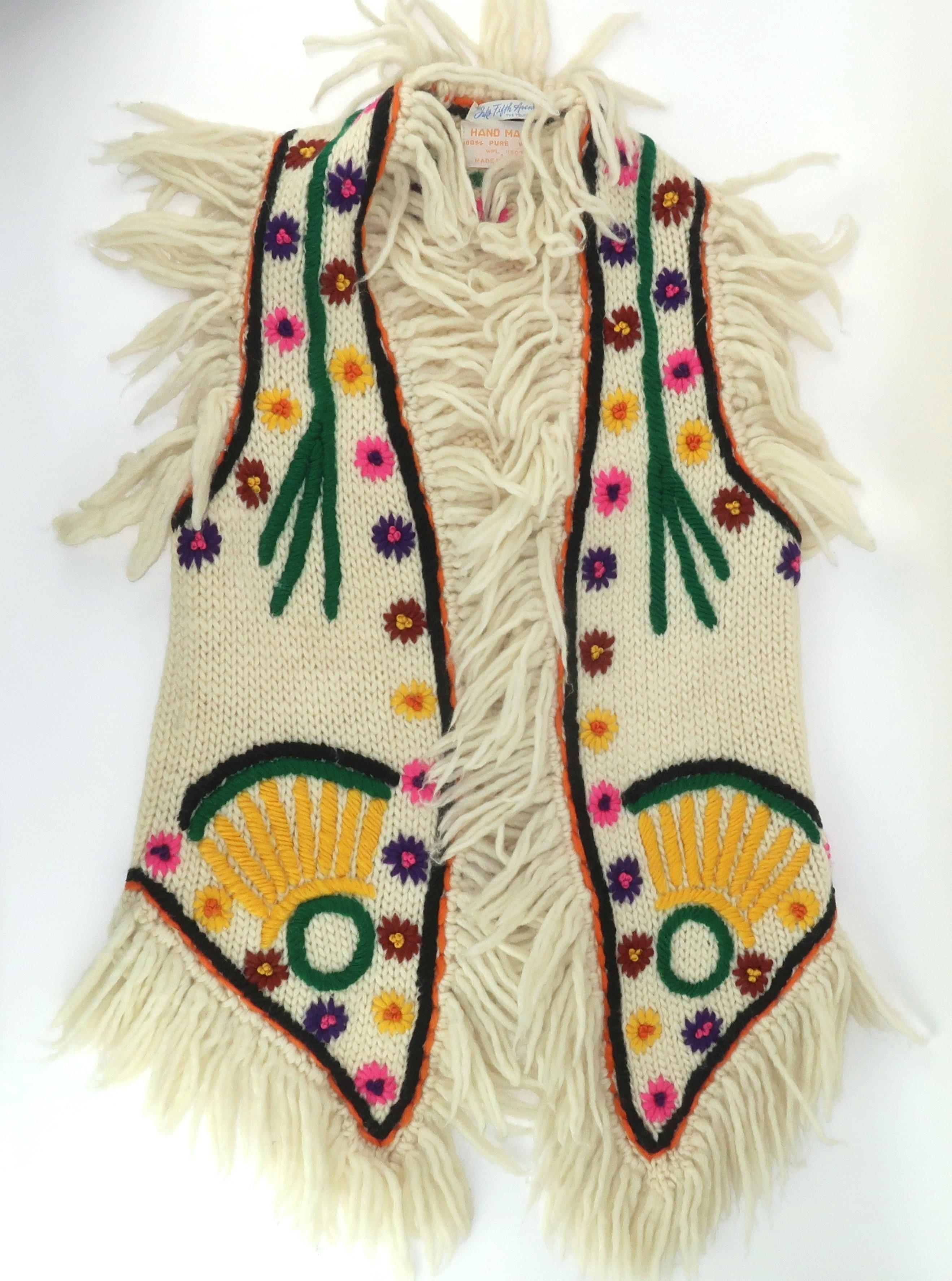 SAKS FIFTH AVENUE Hand Made Bohemian Wool Fringe Sweater Vest, 1960's 3