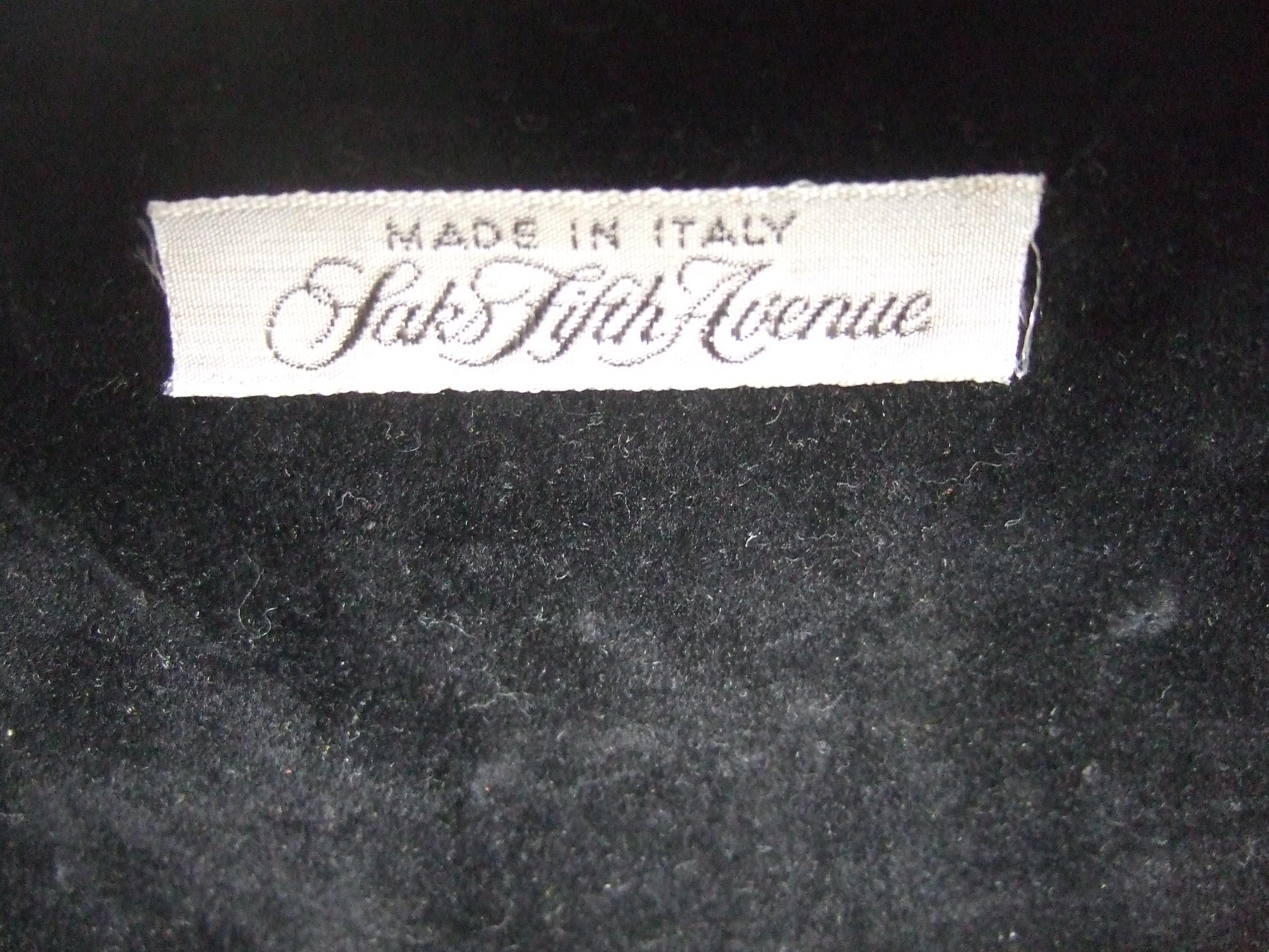 Saks Fifth Avenue Italian Black Lucite Fringe Tassel Oval Clutch Bag c 1970s 8