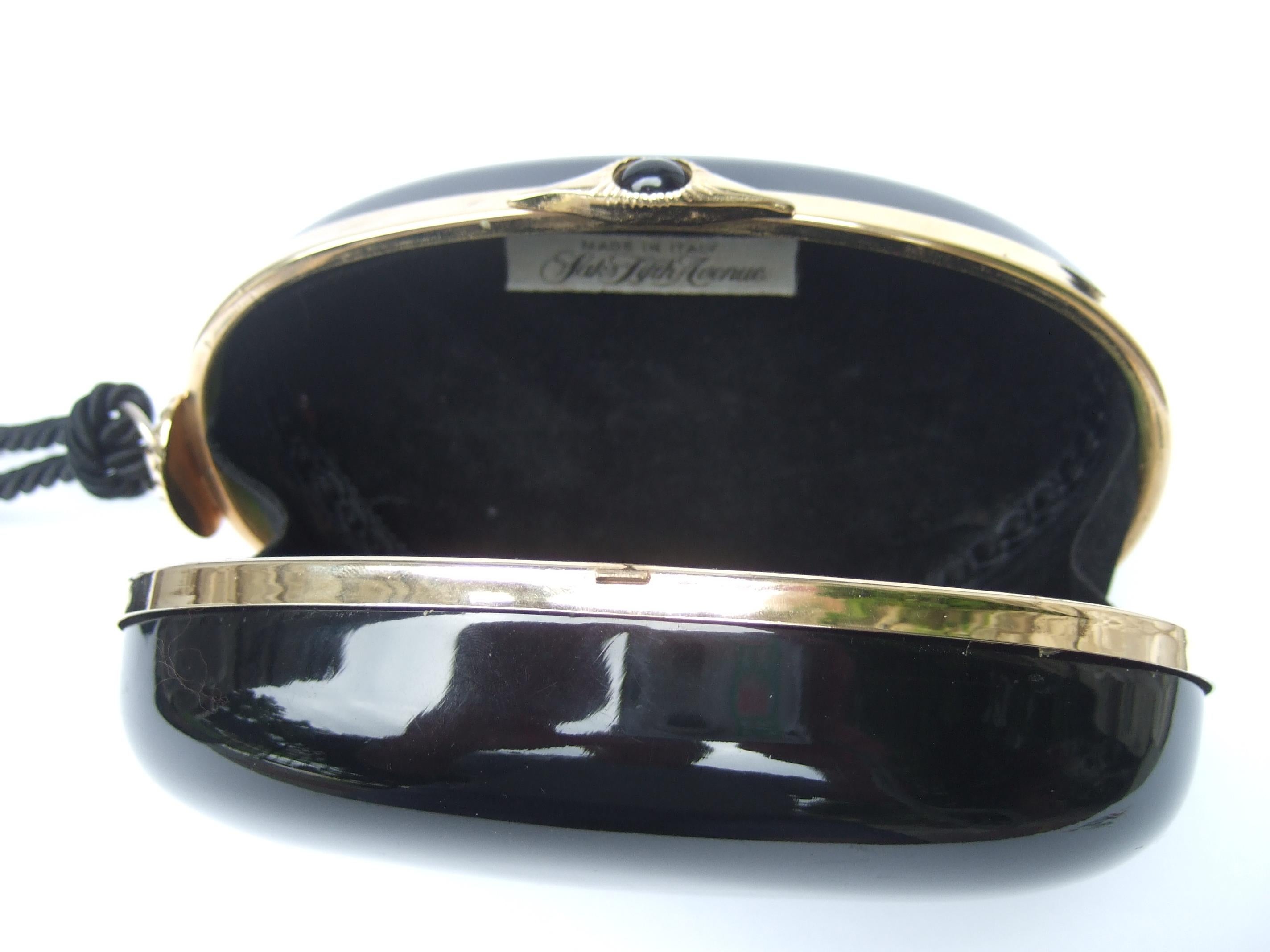 Saks Fifth Avenue Italian Black Lucite Fringe Tassel Oval Clutch Bag c 1970s 9
