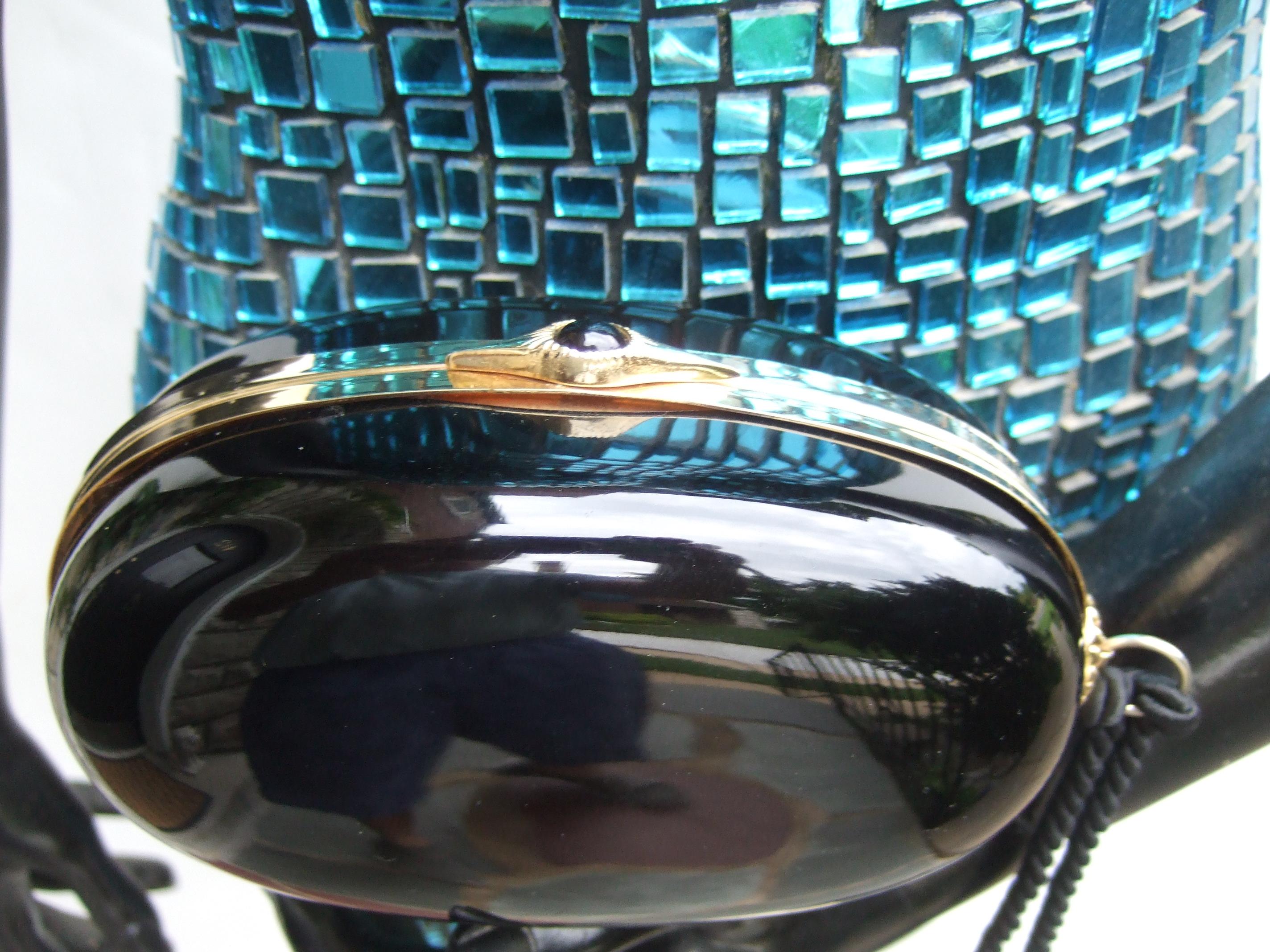 Saks Fifth Avenue Italian Black Lucite Fringe Tassel Oval Clutch Bag c 1970s 3
