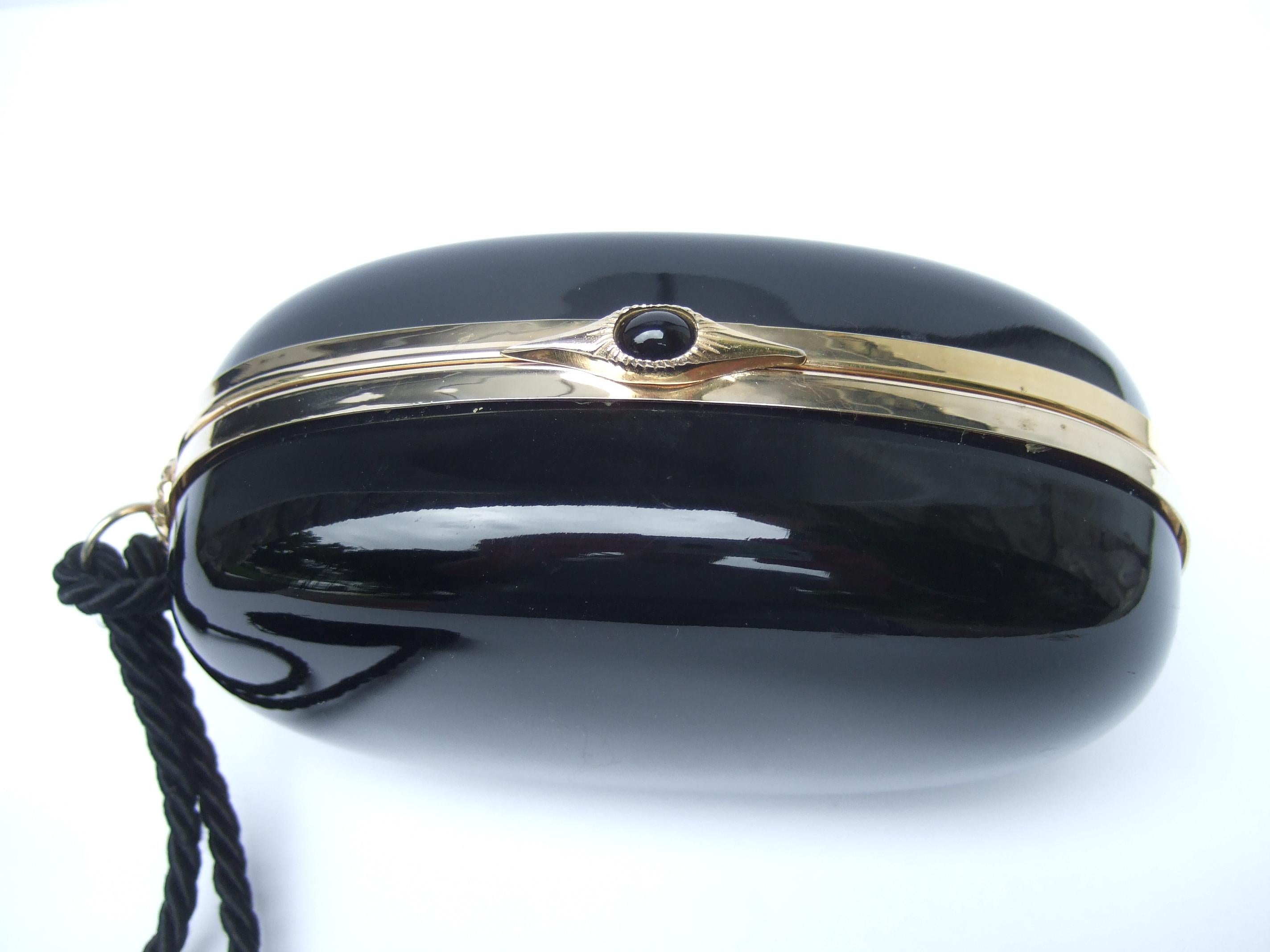 Saks Fifth Avenue Italian Black Lucite Fringe Tassel Oval Clutch Bag c 1970s 5