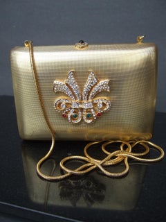 Italienisches vergoldetes Metall von Saks Fifth Avenue  Minaudiere mit Kristall-Medaillon, ca. 1980er Jahre