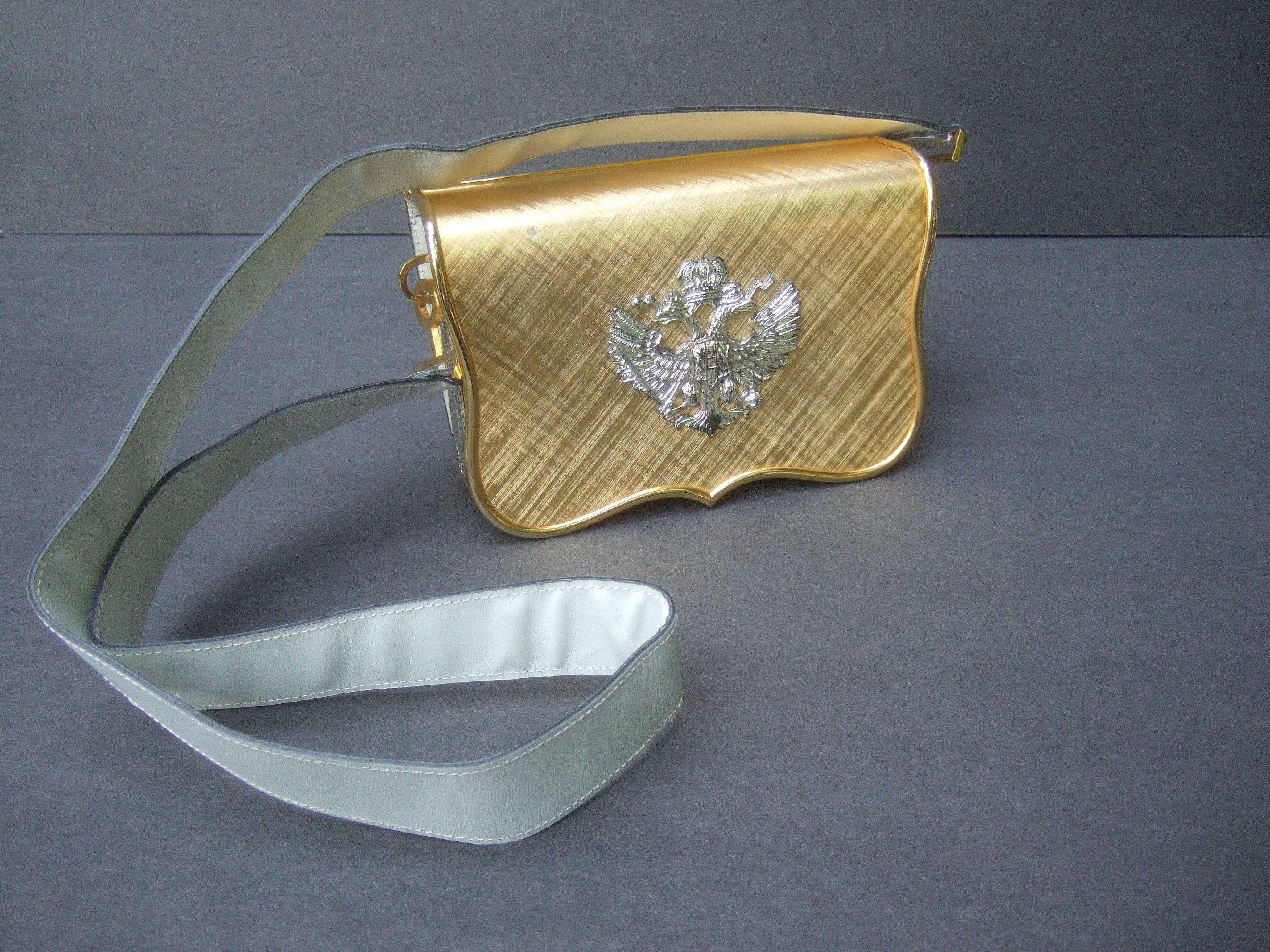 Saks Fifth Avenue Italian Gilt Metal Eagle Emblem Leather Shoulder Bag c 1970s 6