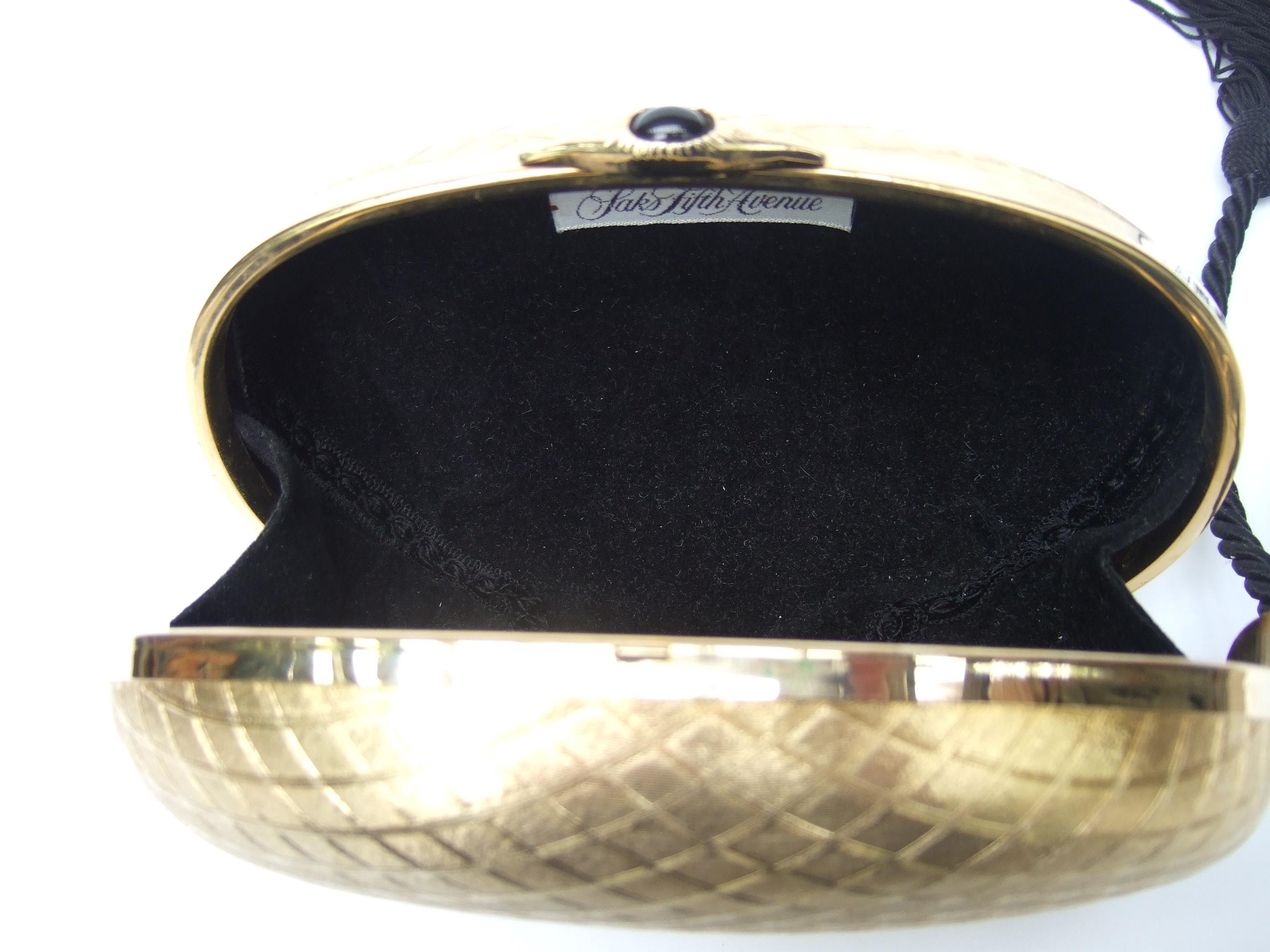 Saks Fifth Avenue Italian Gilt Metal Tassel Minaudiere Evening Bag c 1970s 6