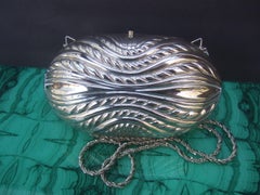 Saks Fifth Avenue Italian Silver Metal Minaudière c 1980s