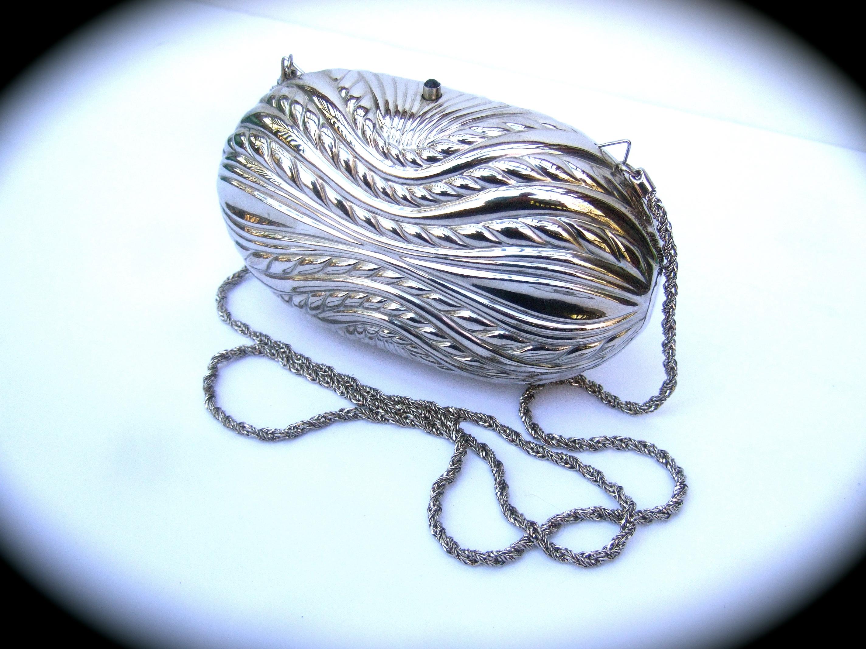 Saks Fifth Avenue Italian Silver Metal Minaudière c 1980s 3