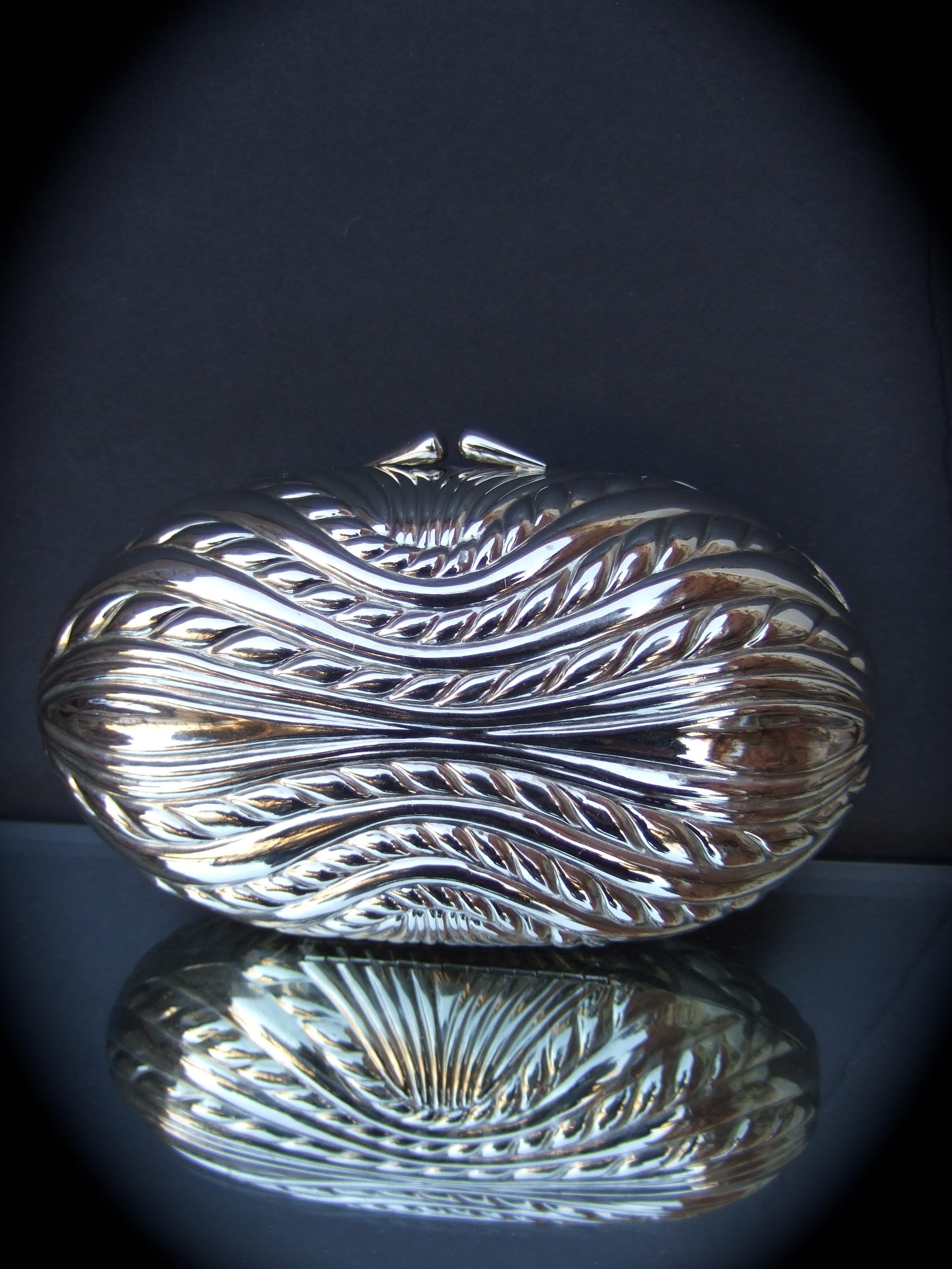 SAKS FIFTH AVENUE Italian Silver Metal Minaudiere' Clutch Shoulder Bag c 1970s 2