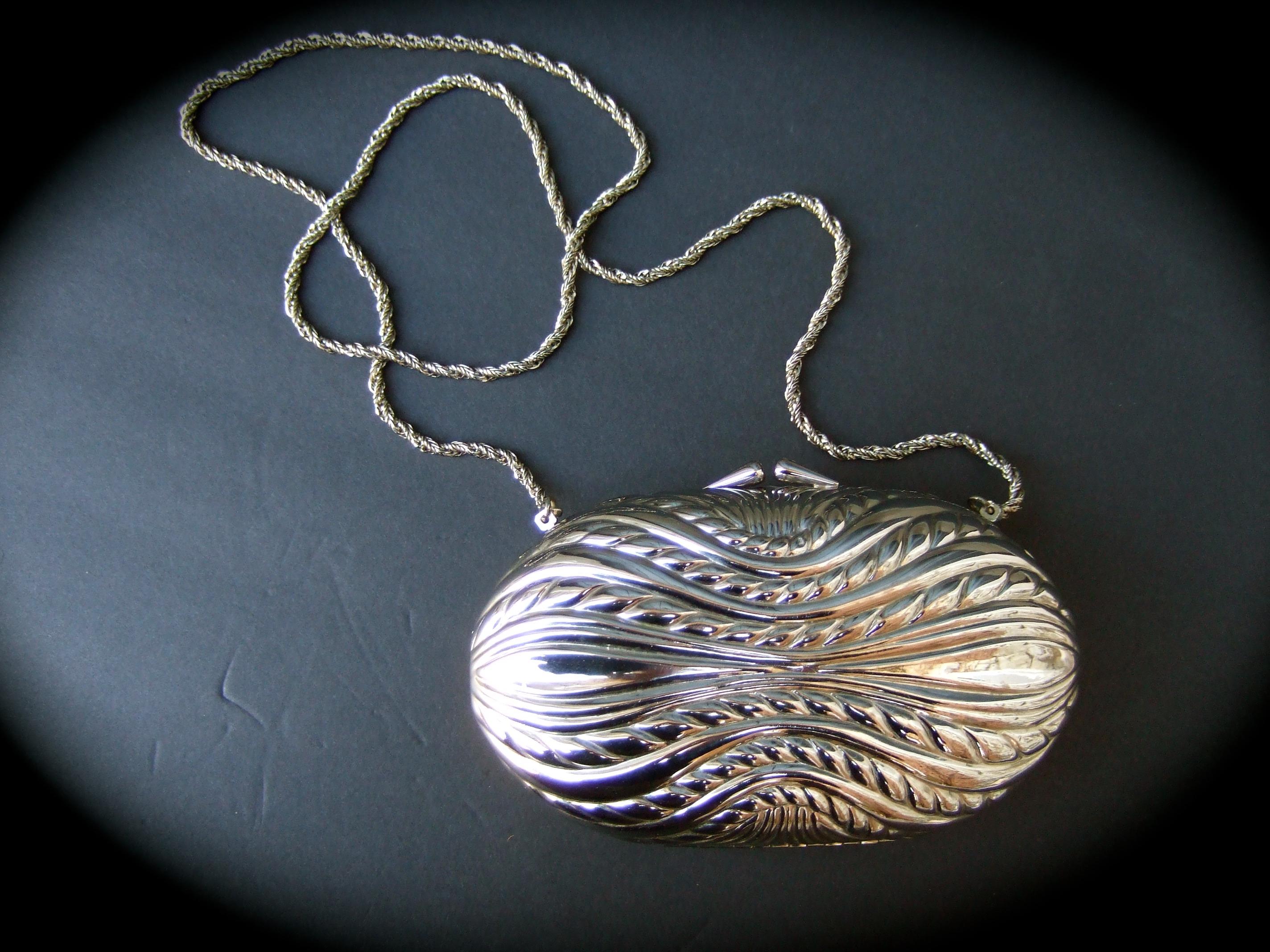 SAKS FIFTH AVENUE Italian Silver Metal Minaudiere' Clutch Shoulder Bag c 1970s 3