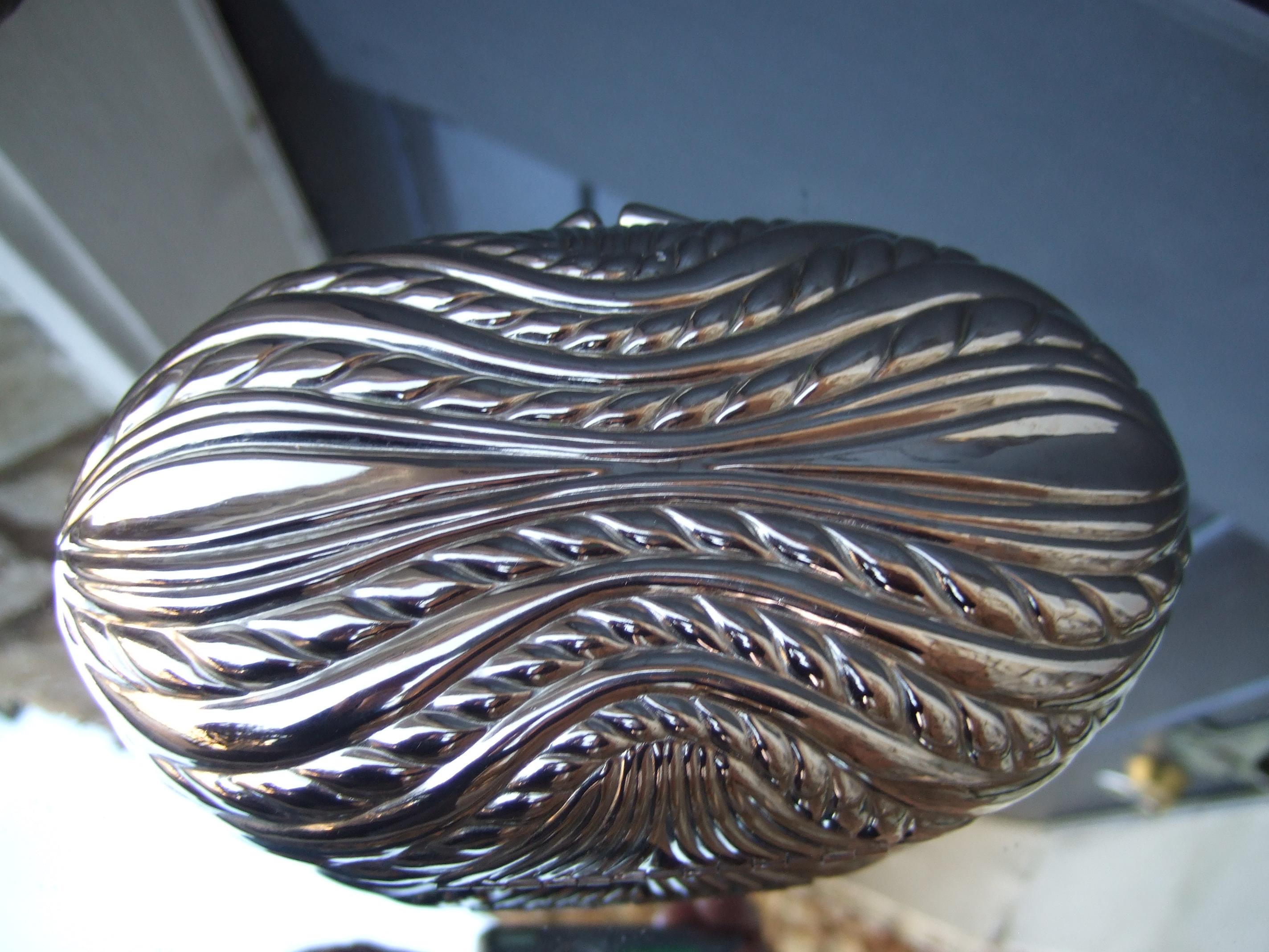 SAKS FIFTH AVENUE Italian Silver Metal Minaudiere' Clutch Shoulder Bag c 1970s 4