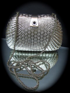 SAKS FIFTH AVENUE Italian Silver Metal Minaudiere' Clutch - Shoulder Bag c 1980s