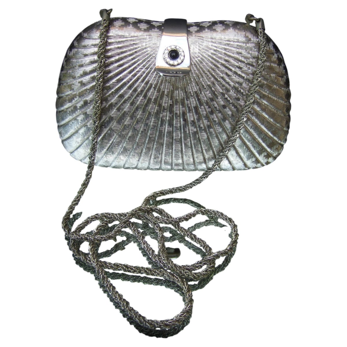 SAKS FIFTH AVENUE Italian Silver Metal Minaudiere' Clutch - Shoulder Bag c 1980s