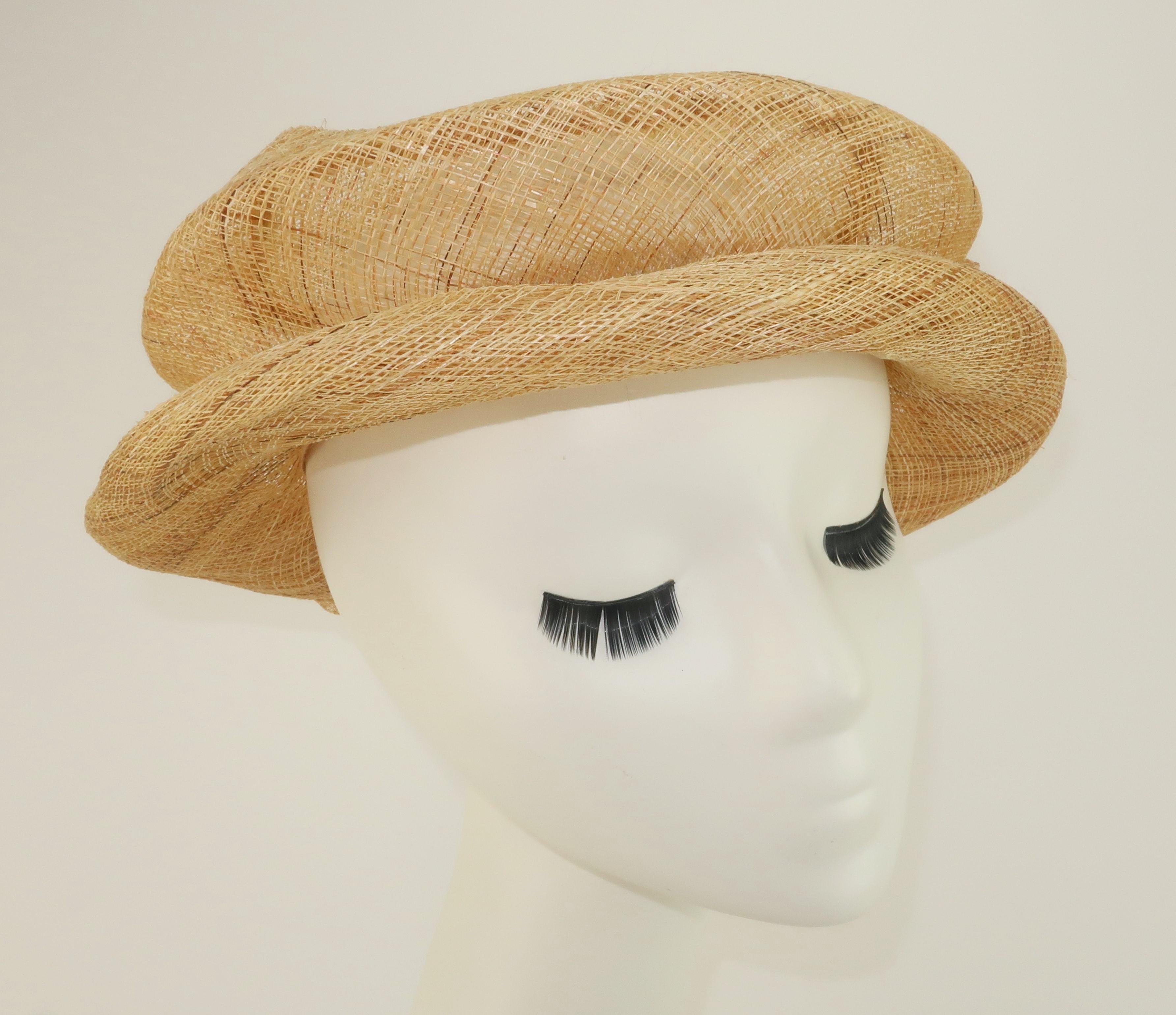 Beige Saks Fifth Avenue Italian Straw Renaissance Style Hat, 1990's