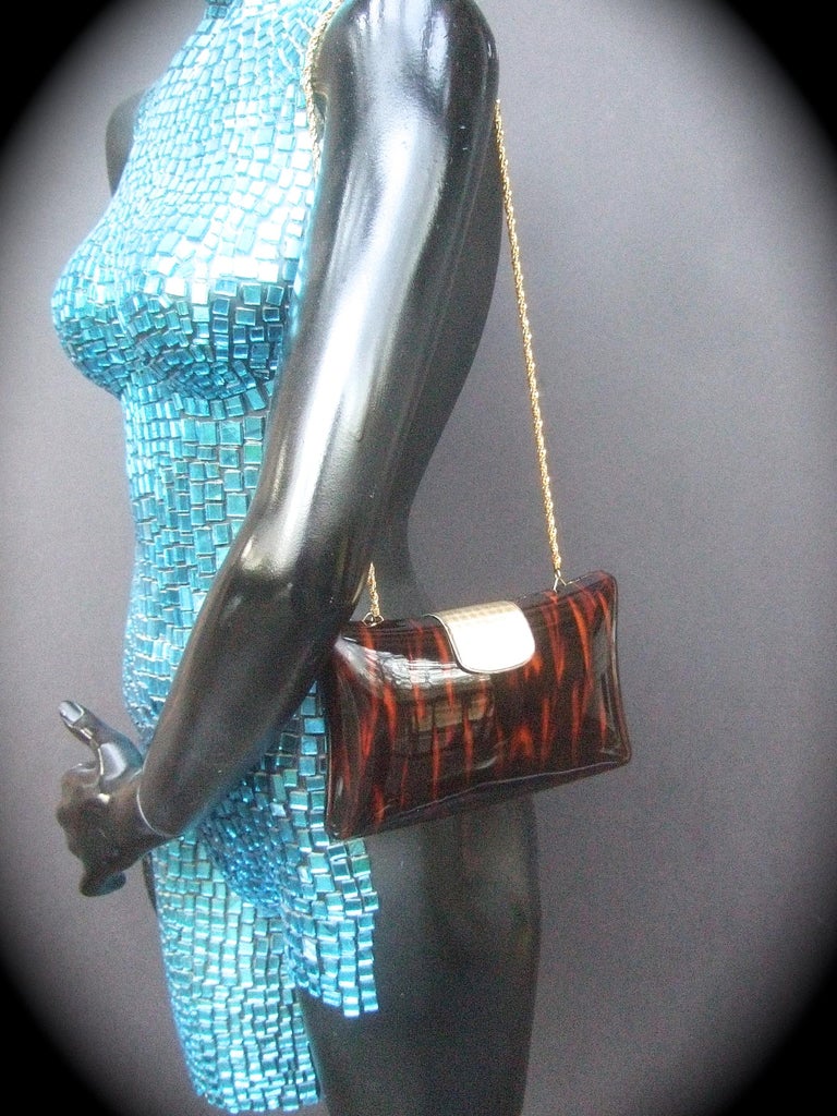 Saks Fifth Avenue Italian Tortoise Shell Lucite Handbag c 1970s For