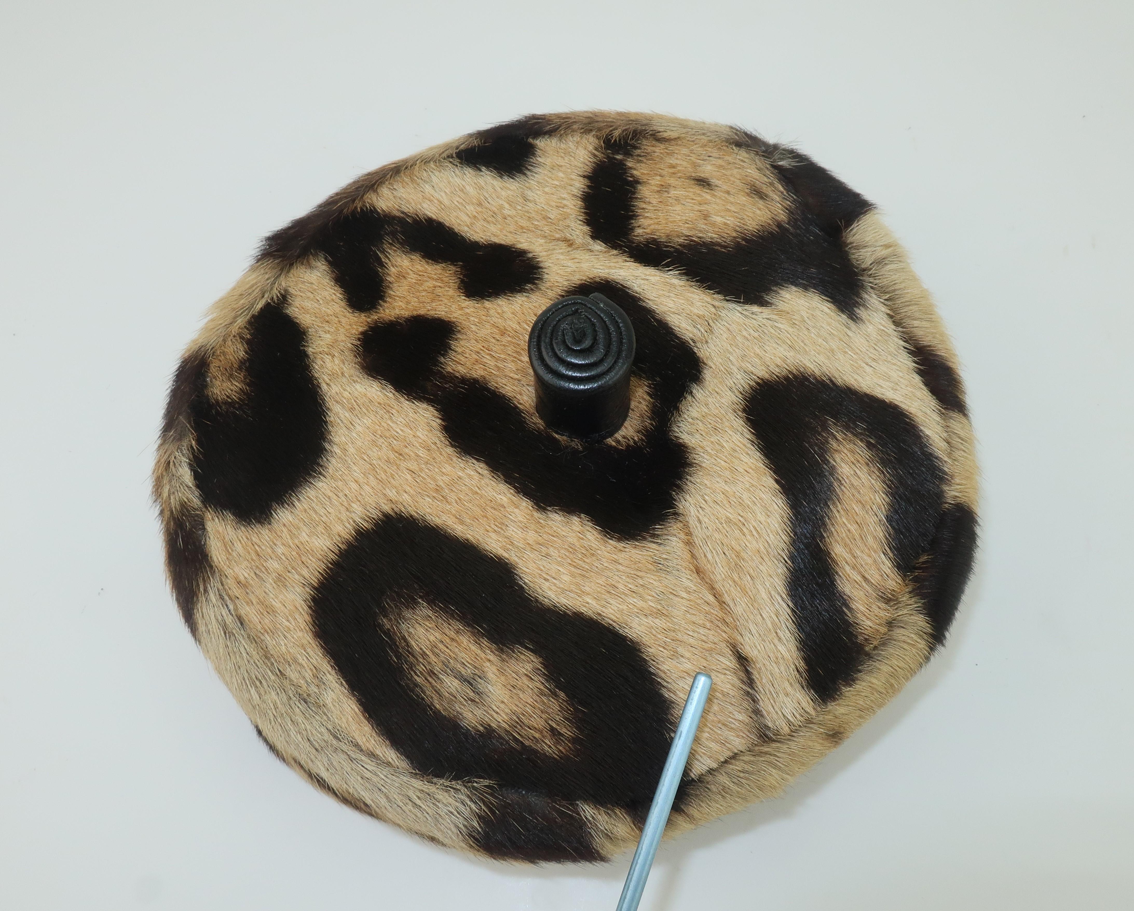 Saks Fifth Avenue Leopard Print Fur Pillbox Hat, 1950's 2