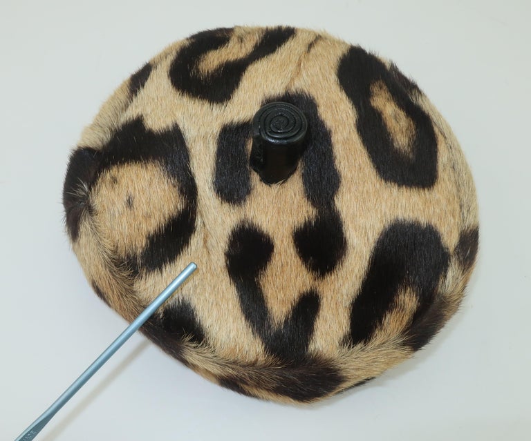 Saks Fifth Avenue Leopard Print Fur Pillbox Hat, 1950 display picture 3