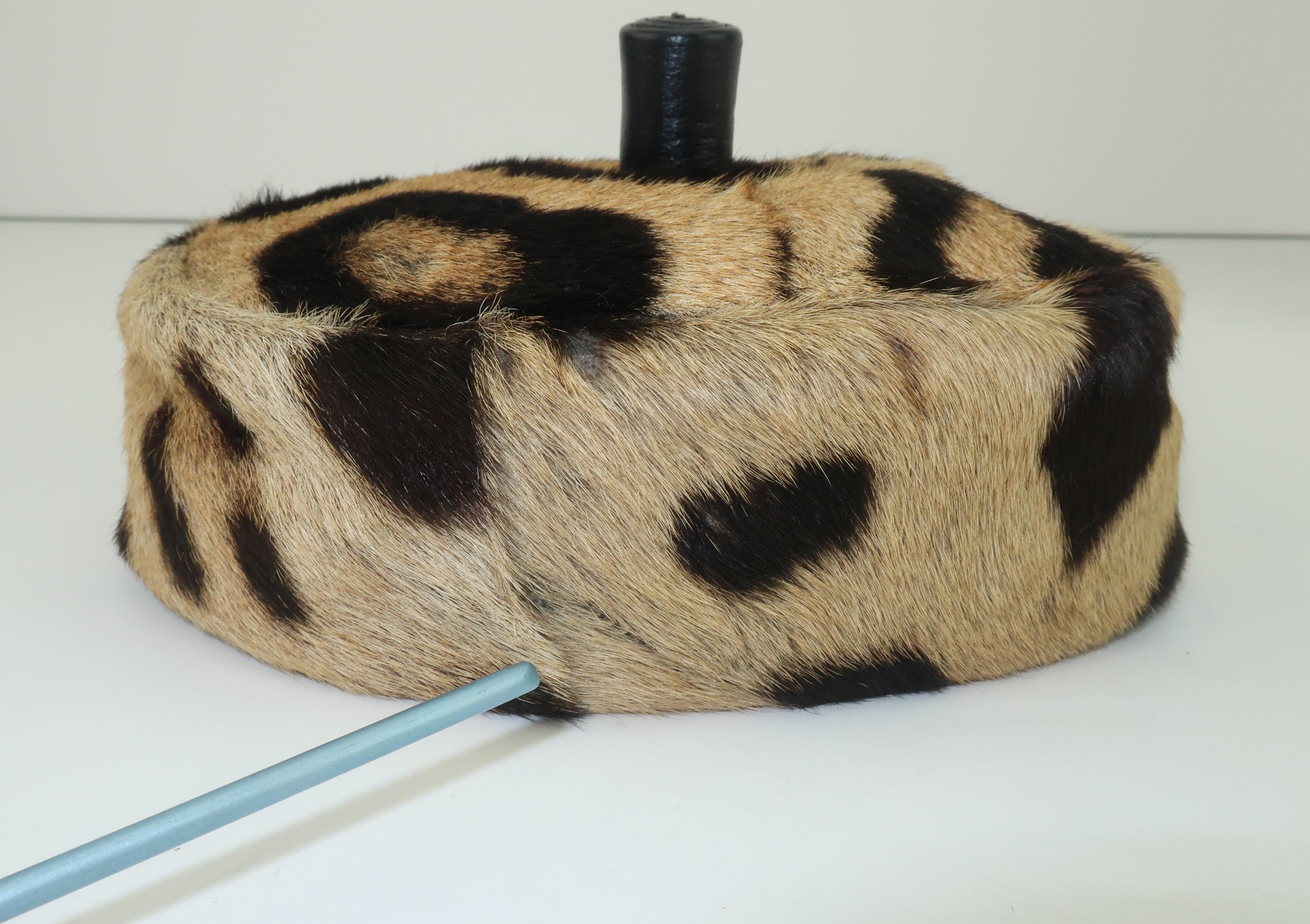 Saks Fifth Avenue Leopard Print Fur Pillbox Hat, 1950's 4