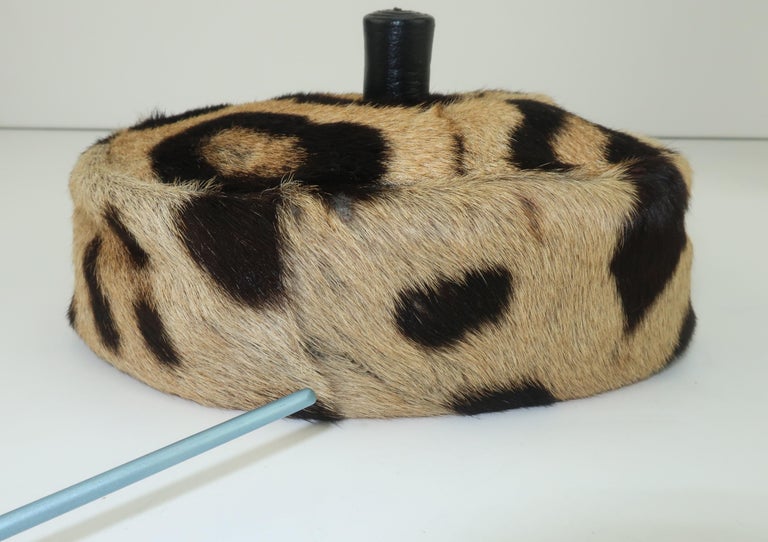 Saks Fifth Avenue Vintage Leopard Print Fur & Black Leather Pillbox Hat Saks Fifth Avenue Leopard Print Fur Pillbox Hat, 1950 main image 3