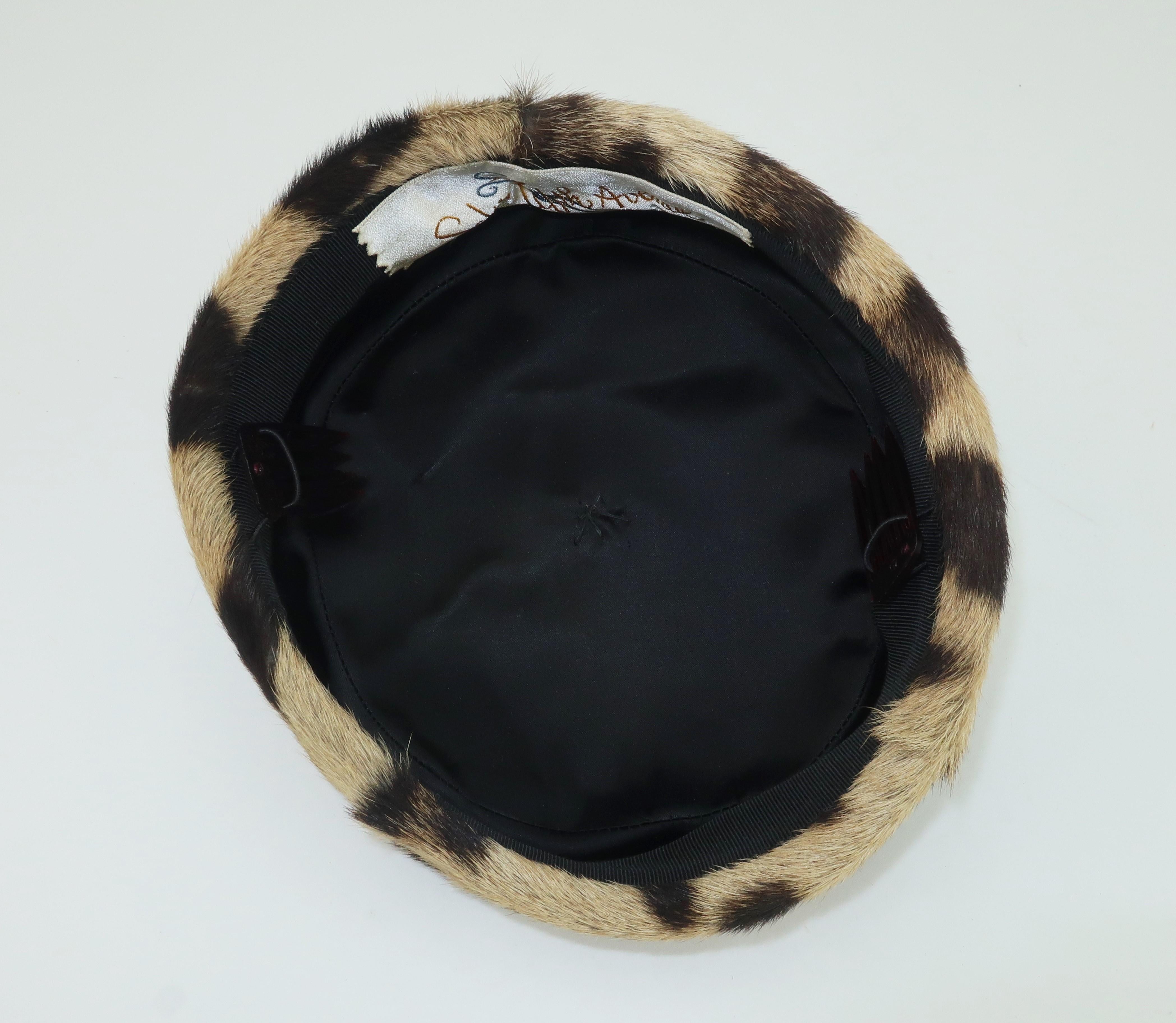 Women's Saks Fifth Avenue Leopard Print Fur Pillbox Hat, 1950's
