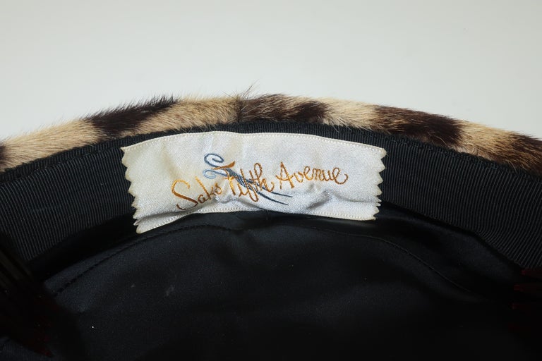 Saks Fifth Avenue Leopard Print Fur Pillbox Hat, 1950