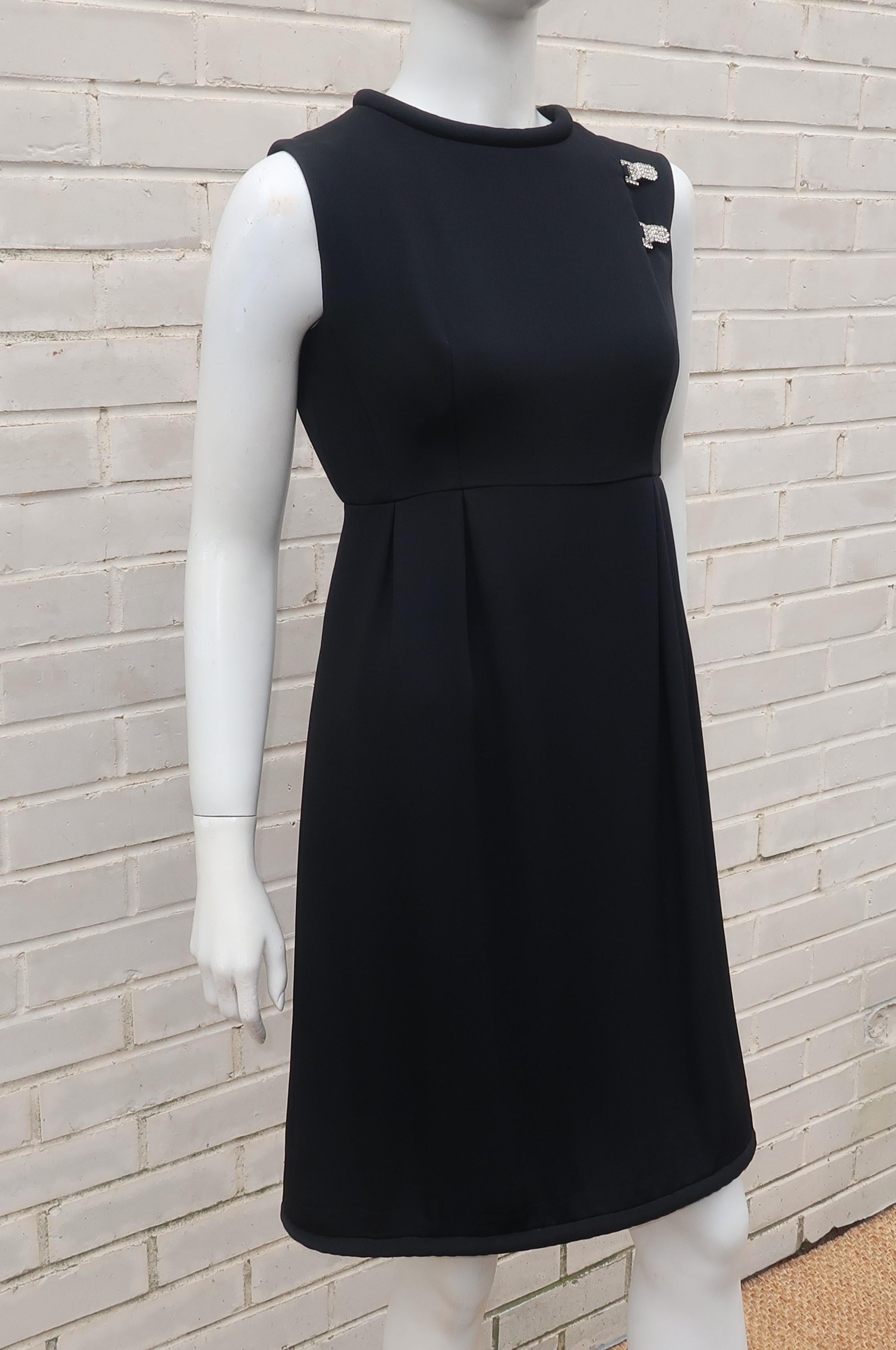 Saks Fifth Avenue Little Black Dress With Rhinestone Buckles, 1960's In Good Condition For Sale In Atlanta, GA