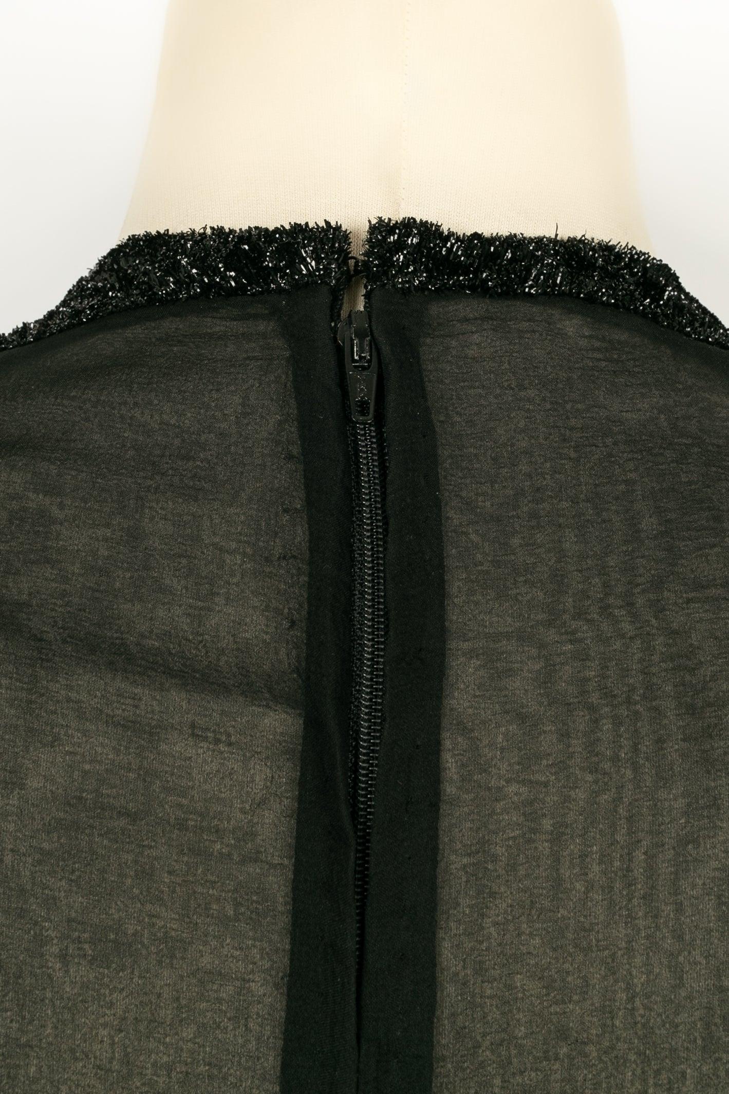 Saks Fifth Avenue - Robe de soirée noire à manches longues en mousseline de soie et velours en vente 2