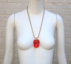 Saks Fifth Avenue Lucite Apple Pendant Necklace, 1970's