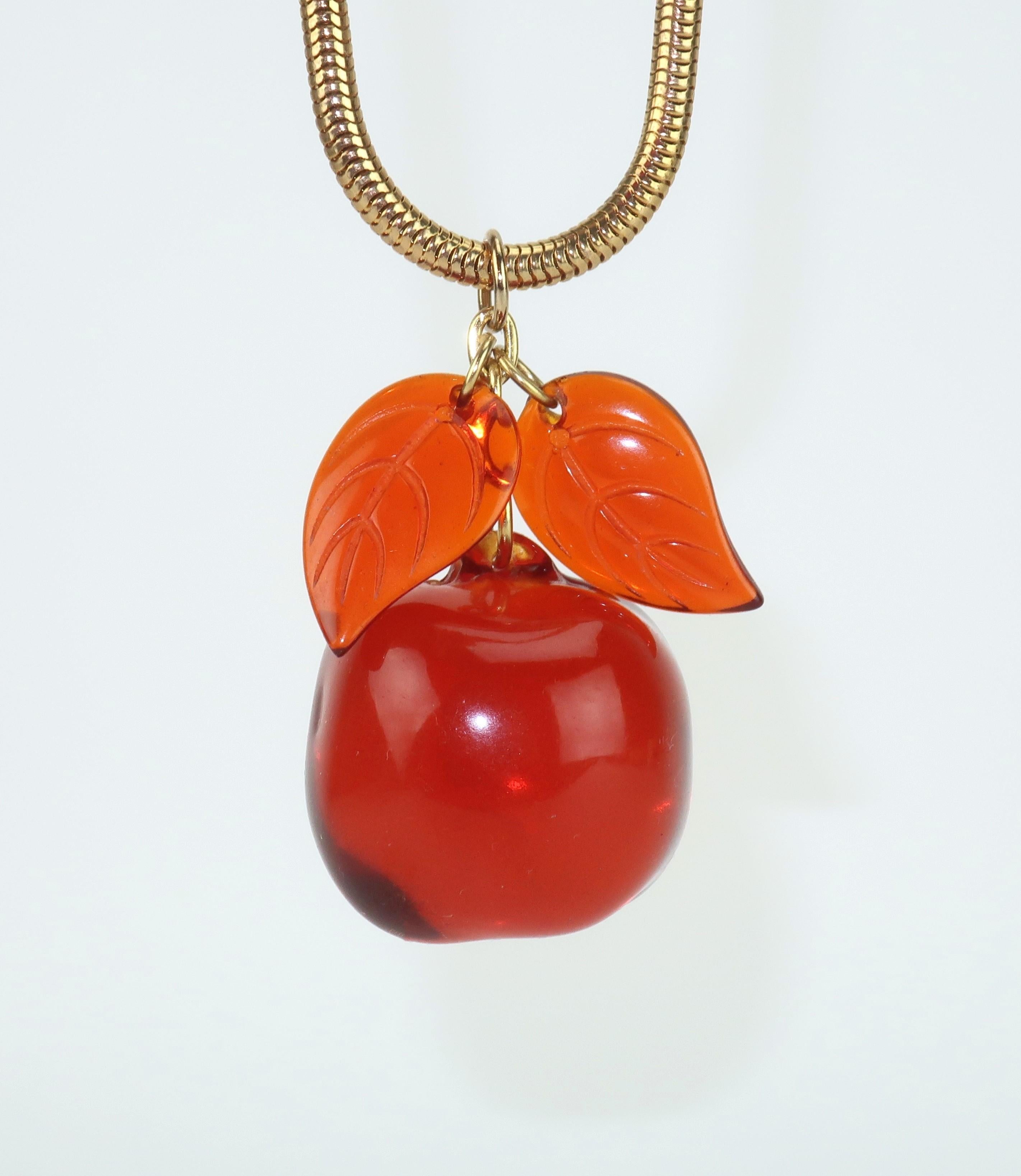 Saks Fifth Avenue Lucite Apple Pendant Necklace, 1970's 3