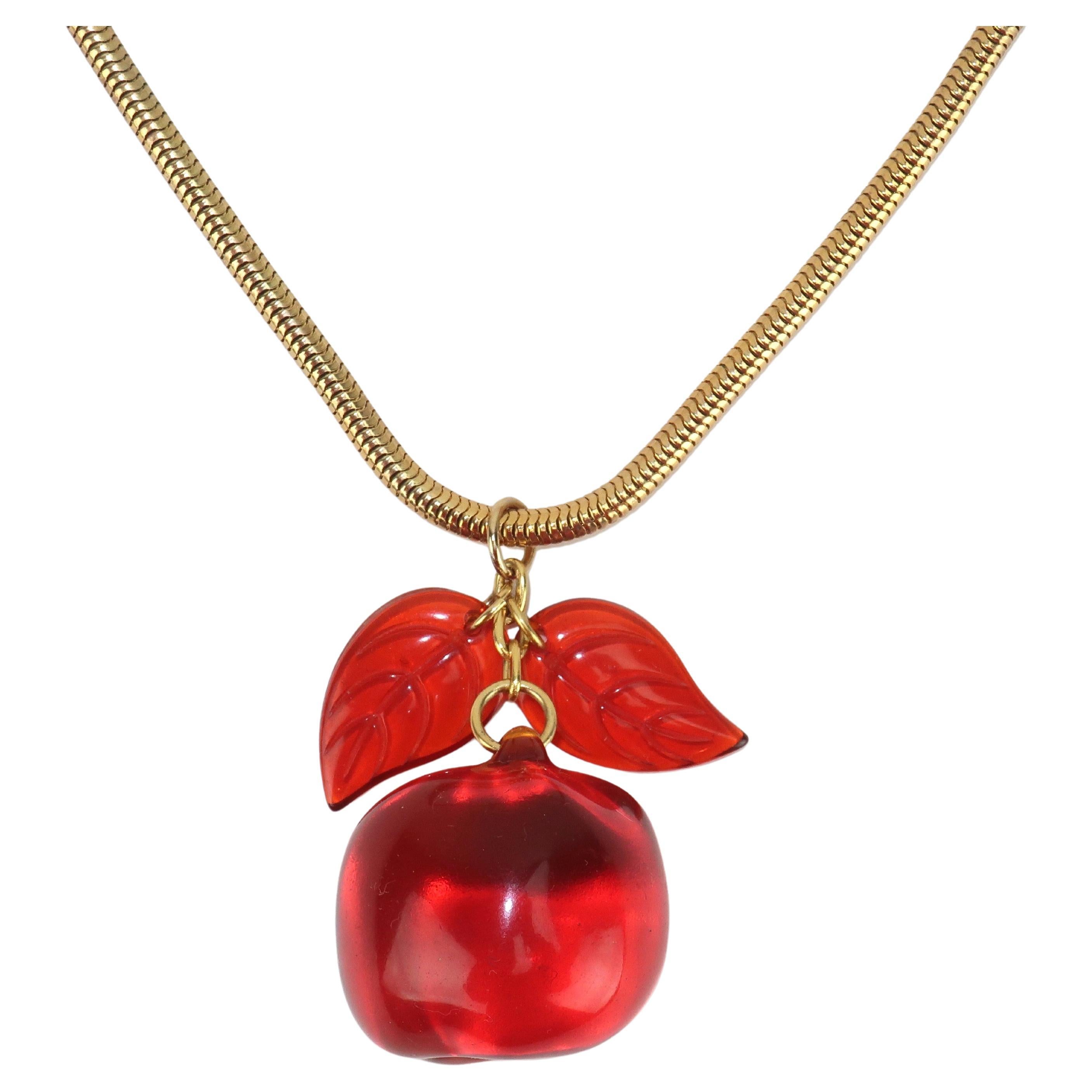 Saks Fifth Avenue Lucite Apple Pendant Necklace, 1970's For Sale at 1stDibs  | avon apple necklace