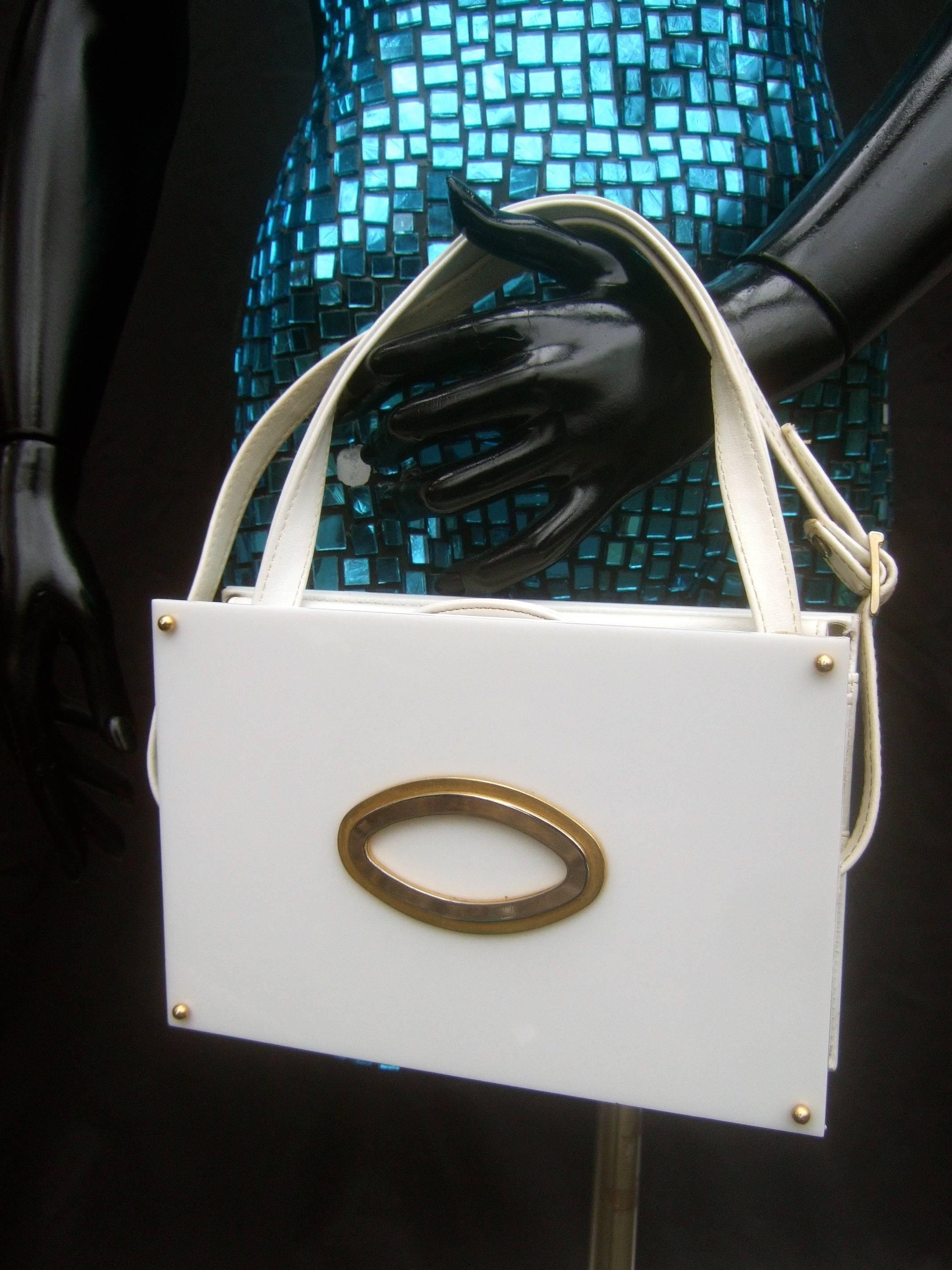 Gray Saks Fifth Avenue Mod White Lucite Tile Handbag c 1970s For Sale