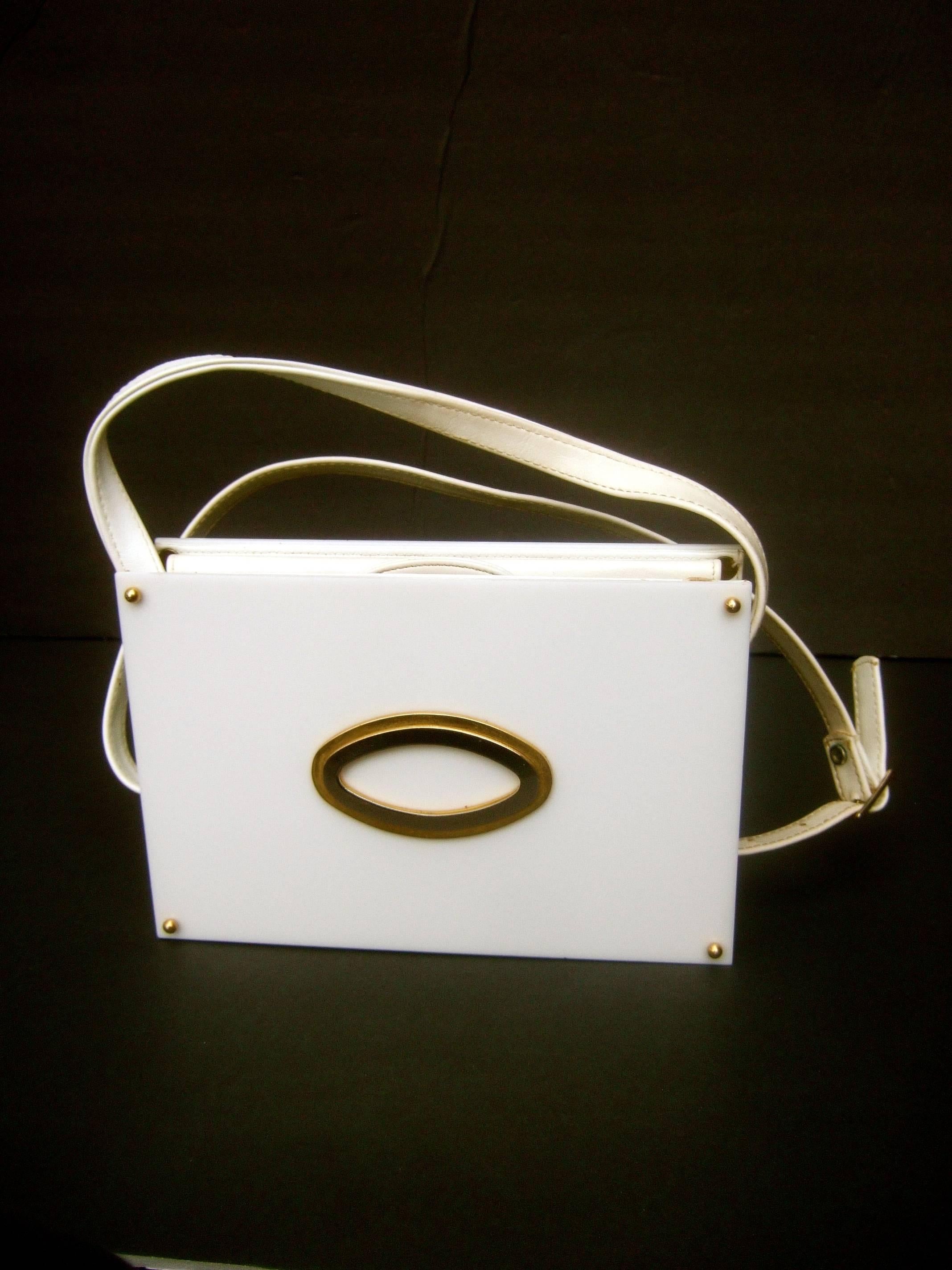 Women's Saks Fifth Avenue Mod White Lucite Tile Handbag c 1970s For Sale