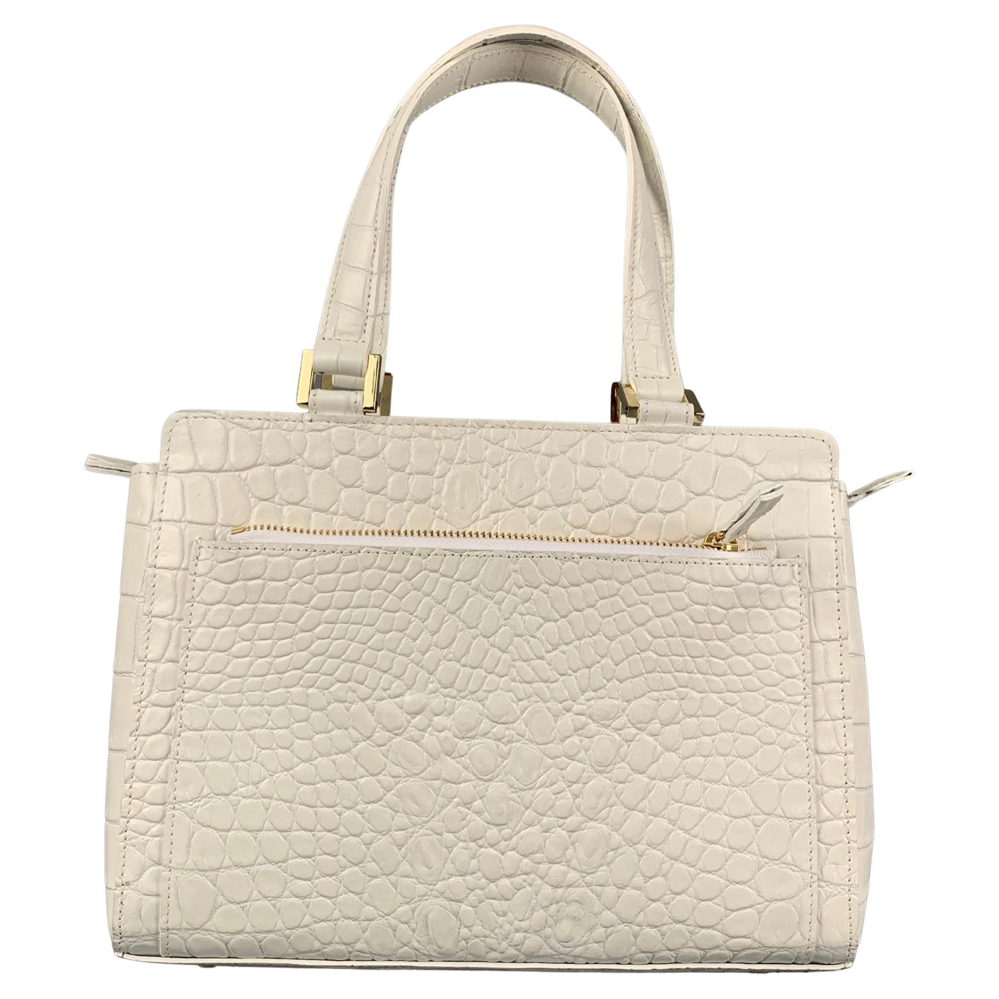 SAKS FIFTH AVENUE Off White Alligator Leather Embossed Handbag