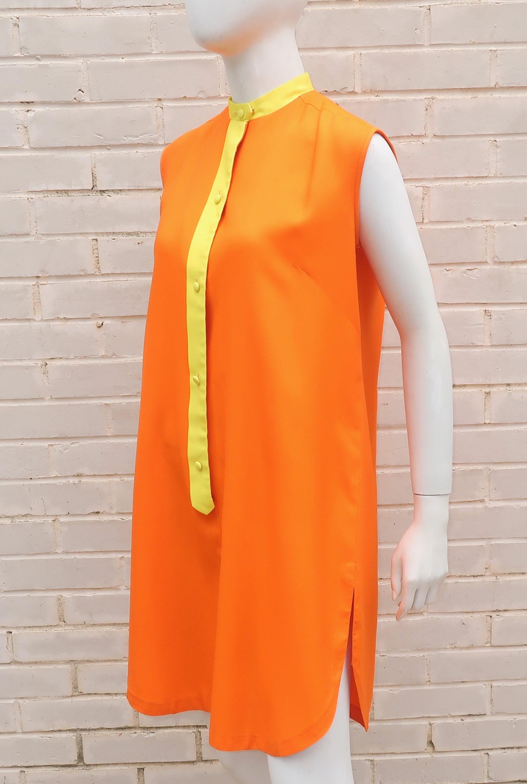 Women's Saks Fifth Avenue Orange & Yellow Cotton Blend Shift Dress, 1960's