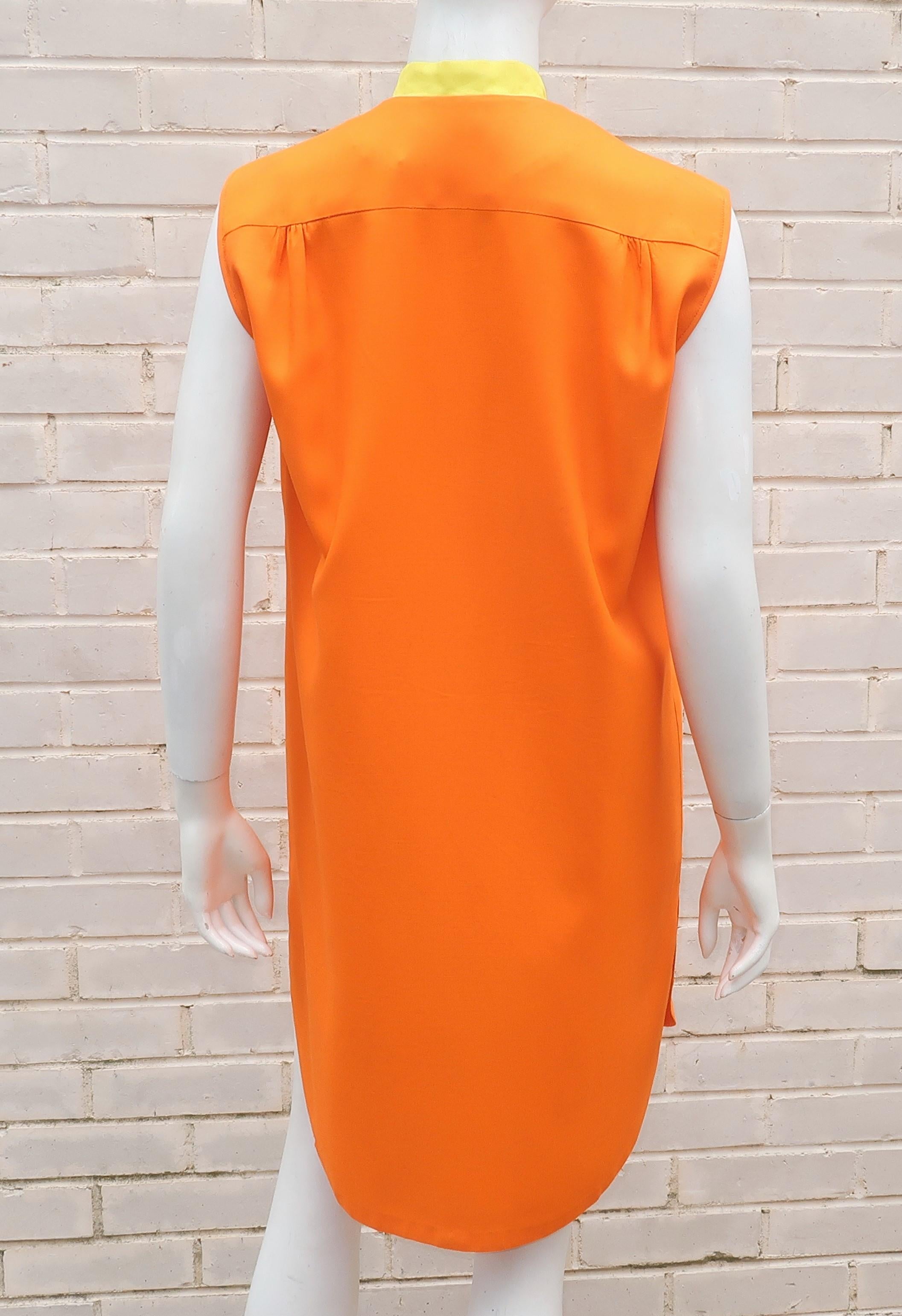 Saks Fifth Avenue Orange & Yellow Cotton Blend Shift Dress, 1960's 1