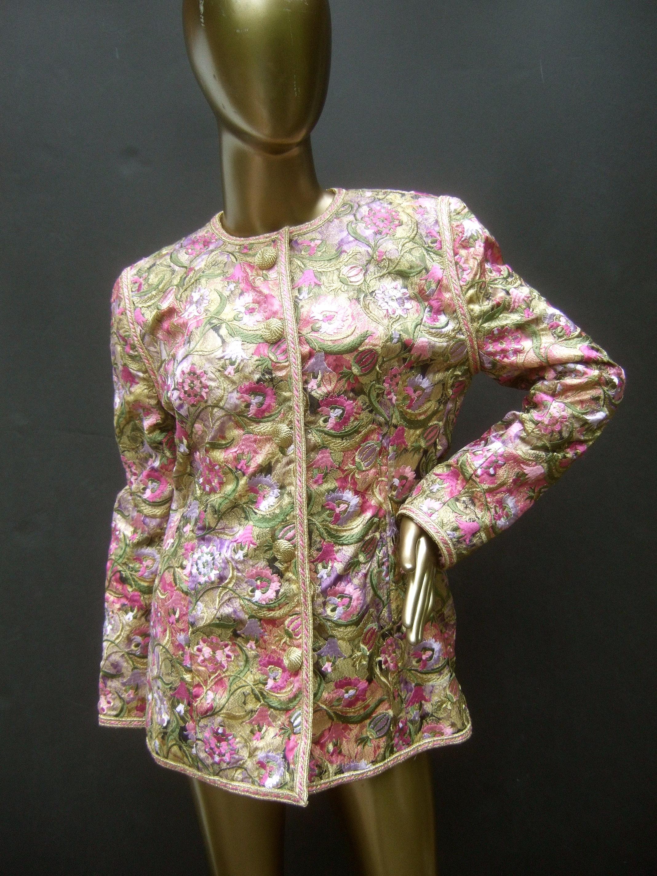 Saks Fifth Avenue Pastel Floral Embroidered Jacket by Victor Costa c 1980s 5