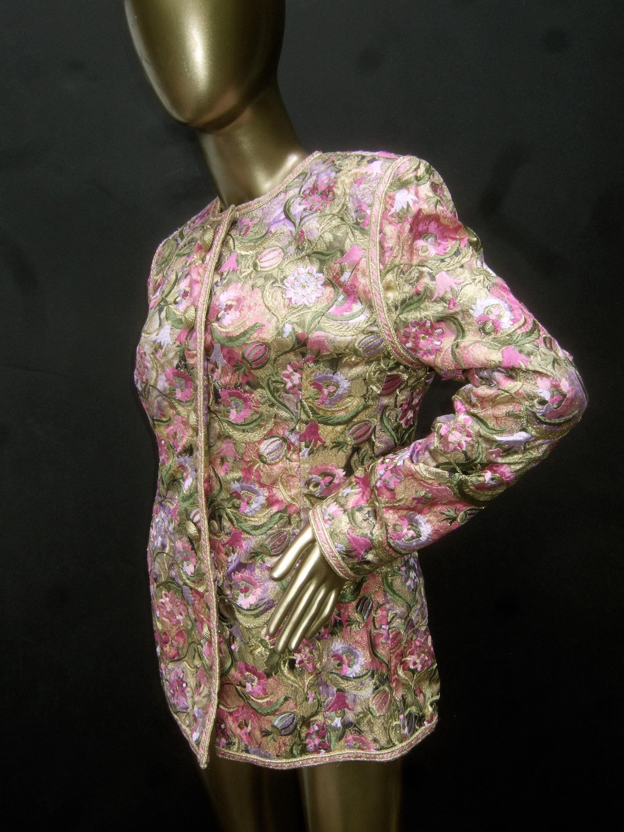 Saks Fifth Avenue Pastel Floral Embroidered Jacket by Victor Costa c 1980s 6