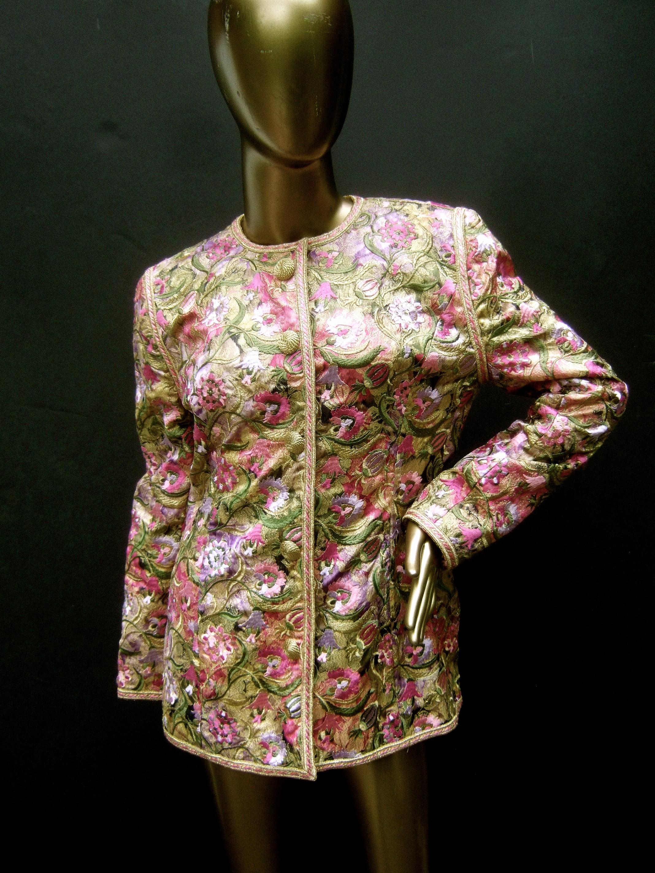 Saks Fifth Avenue Pastel Floral Embroidered Jacket by Victor Costa c 1980s 13
