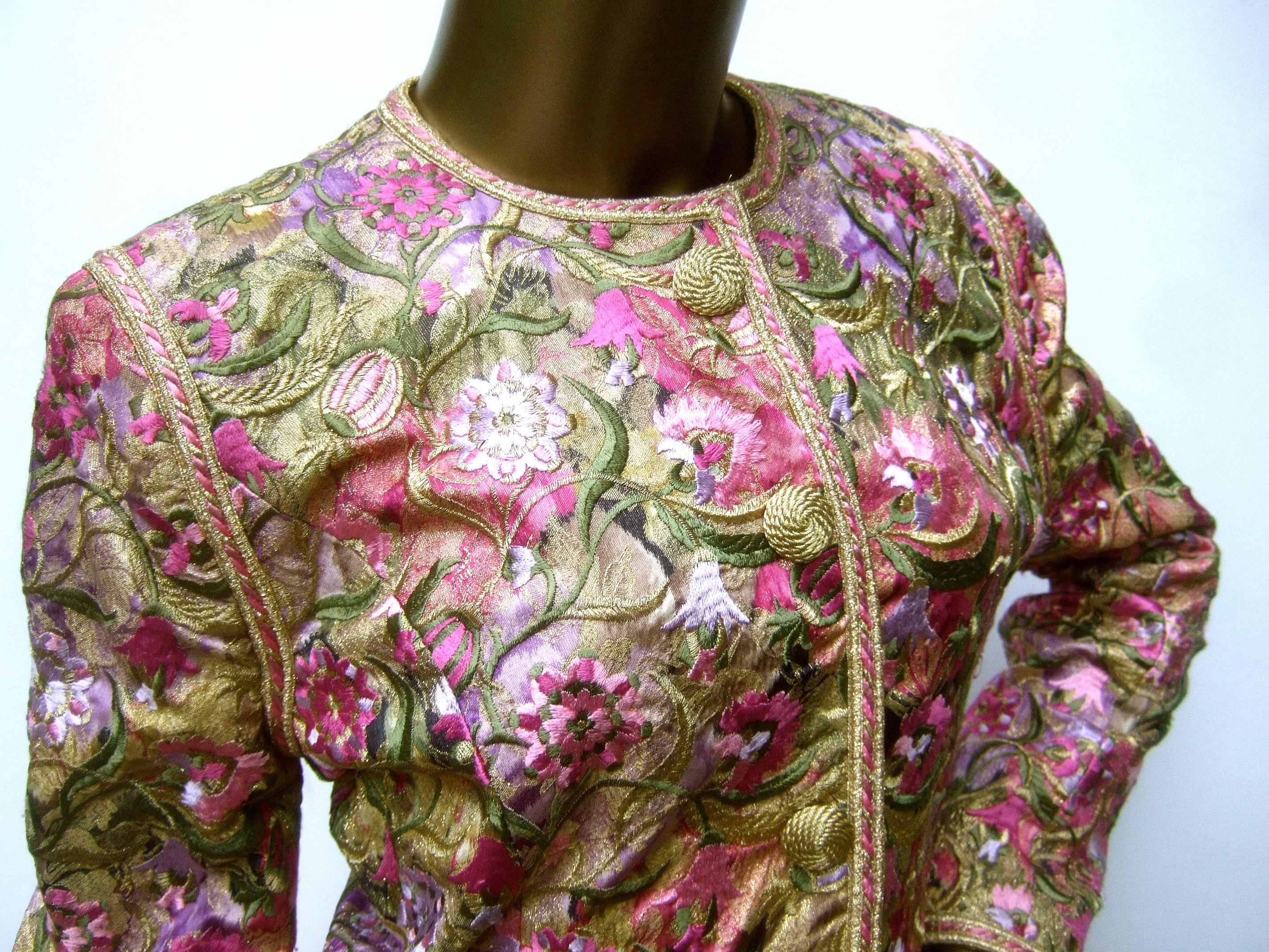 Women's Saks Fifth Avenue Pastel Floral Embroidered Jacket by Victor Costa c 1980s