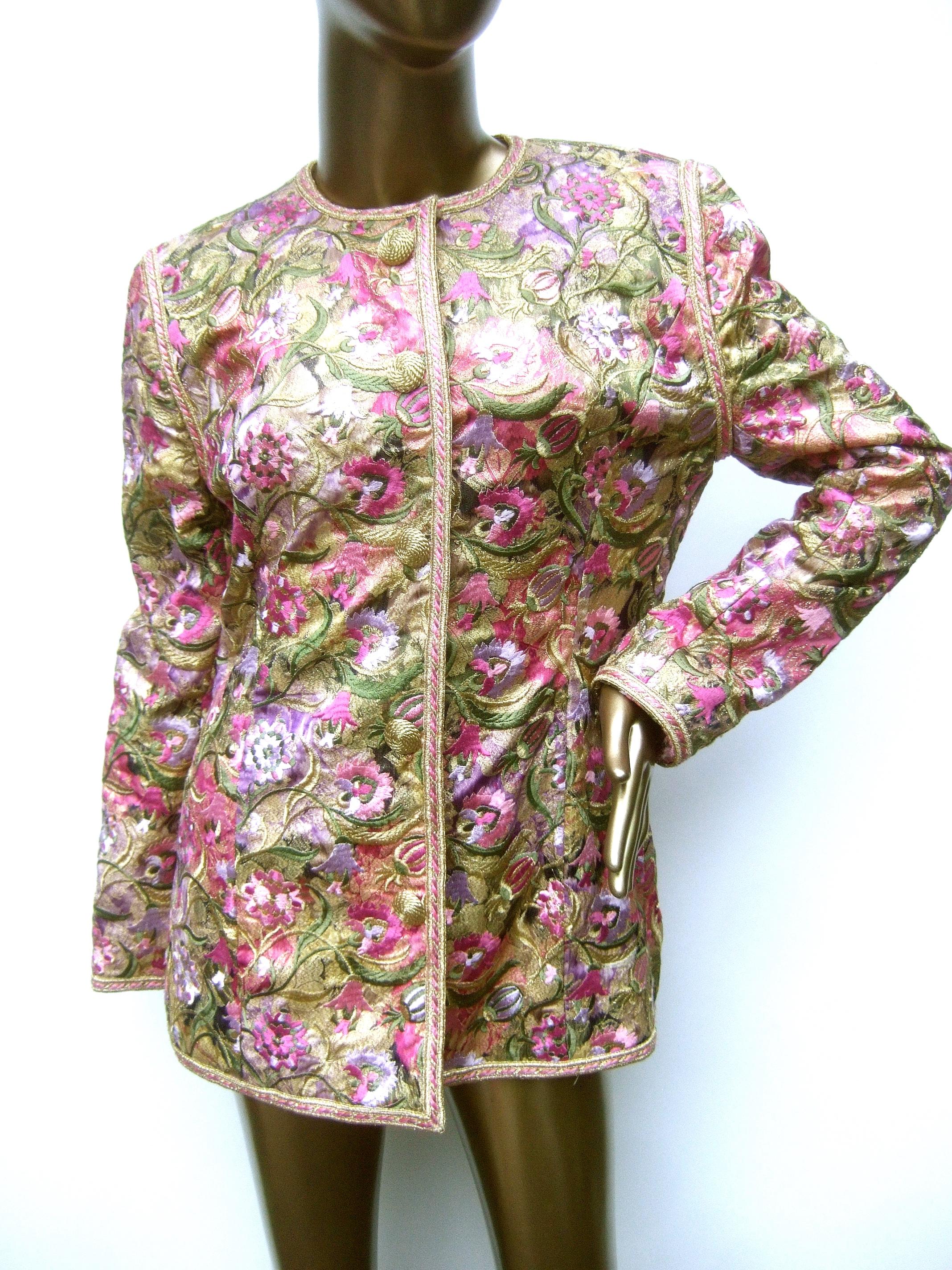 Saks Fifth Avenue Pastel Floral Embroidered Jacket by Victor Costa c 1980s 3