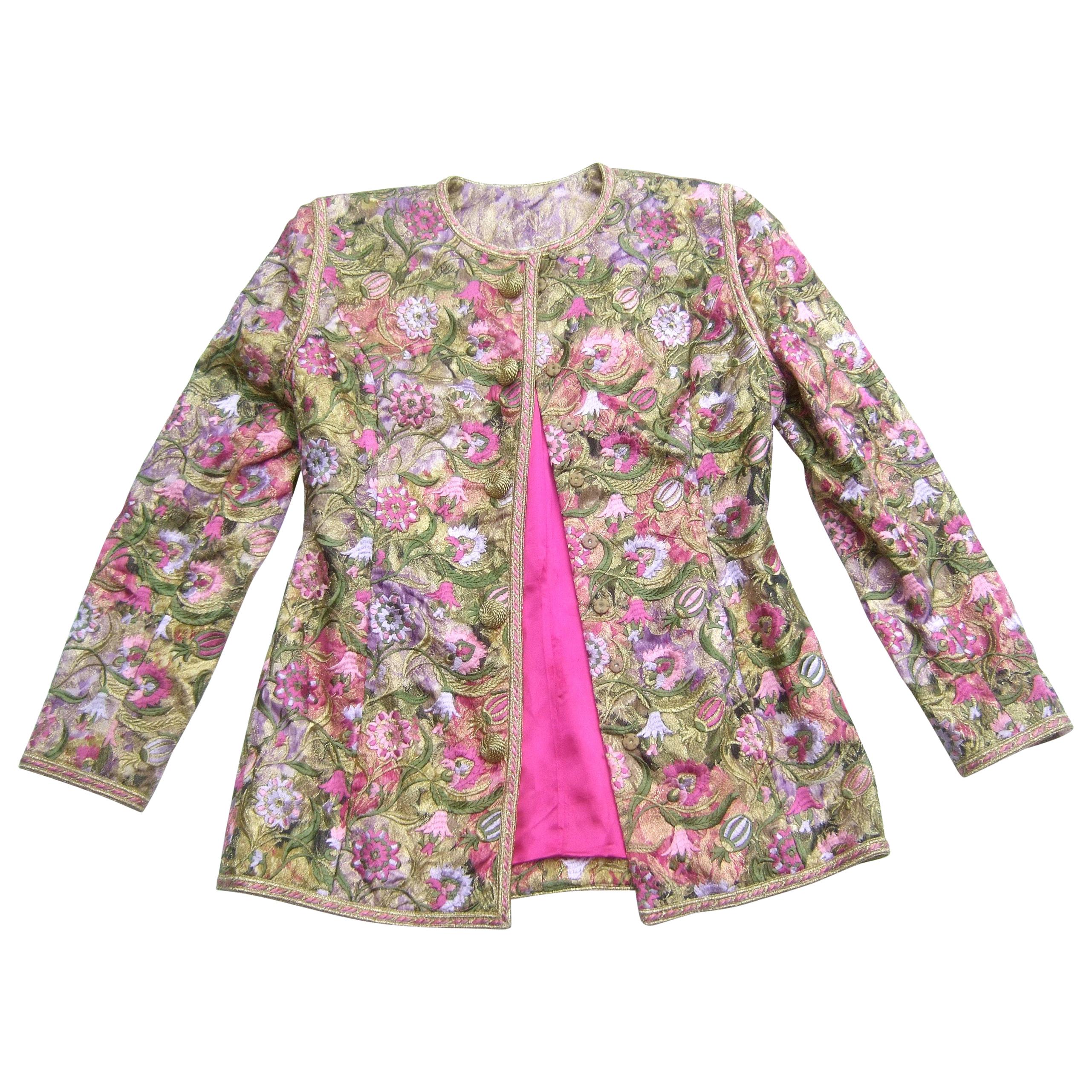 Saks Fifth Avenue Pastel Floral Embroidered Jacket by Victor Costa c 1980s