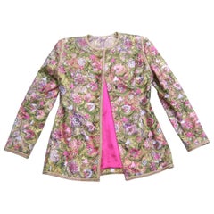 Saks Fifth Avenue Pastellfarbene Jacke mit Blumenstickerei von Victor Costa um 1980